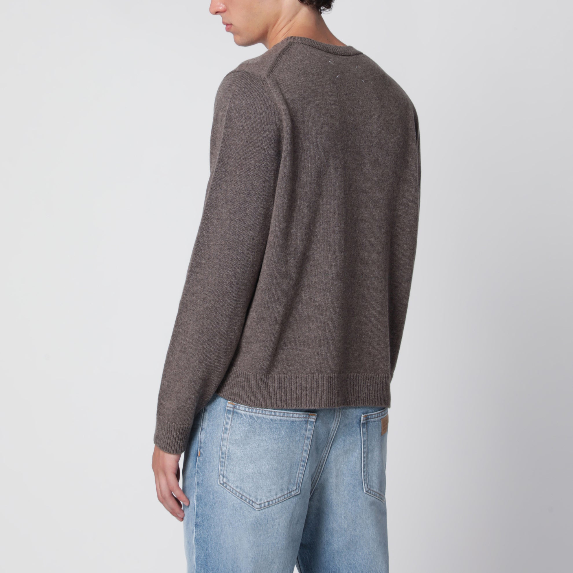 Maglione girocollo in lana Mud/Ecru