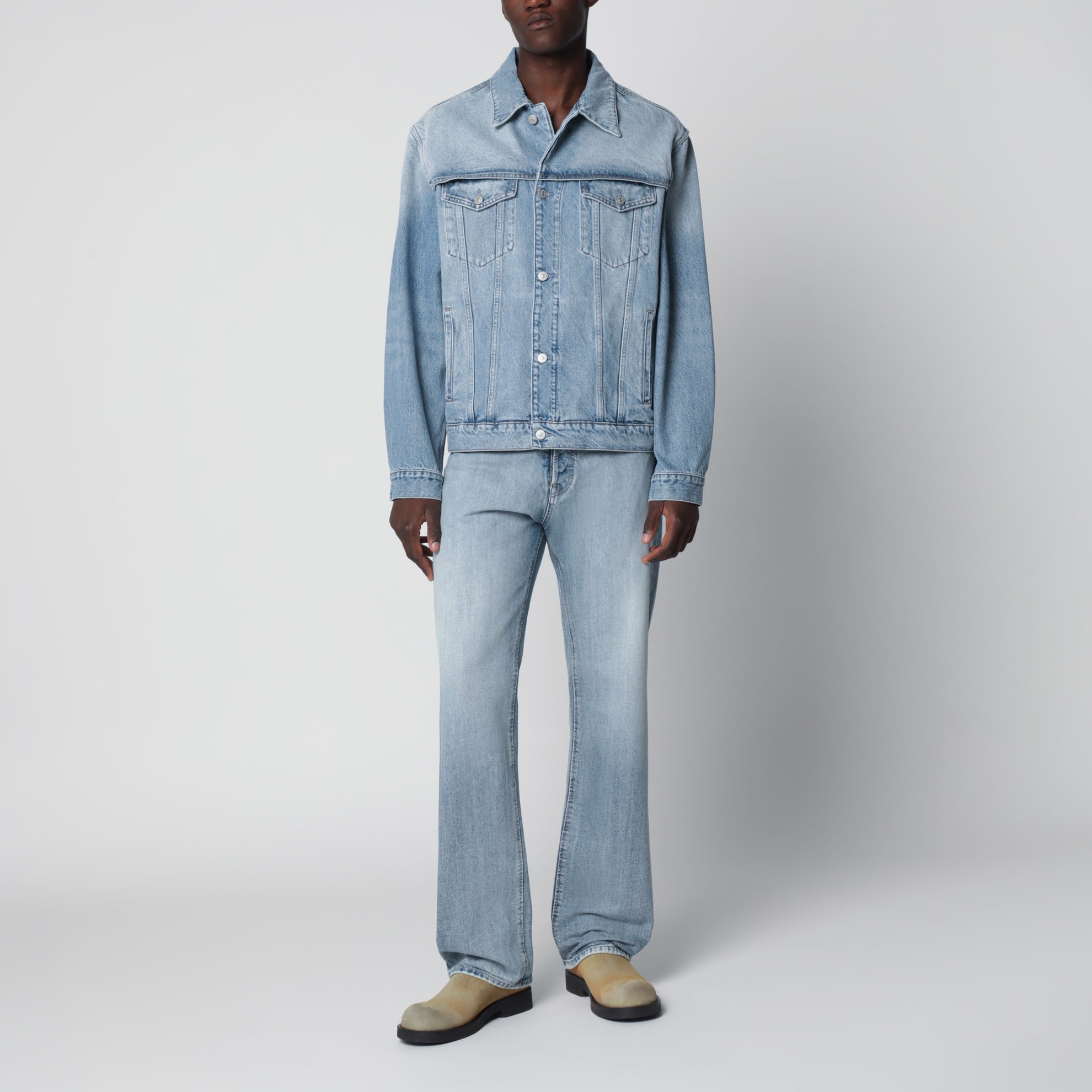 Jeans patchwork in denim blu indaco