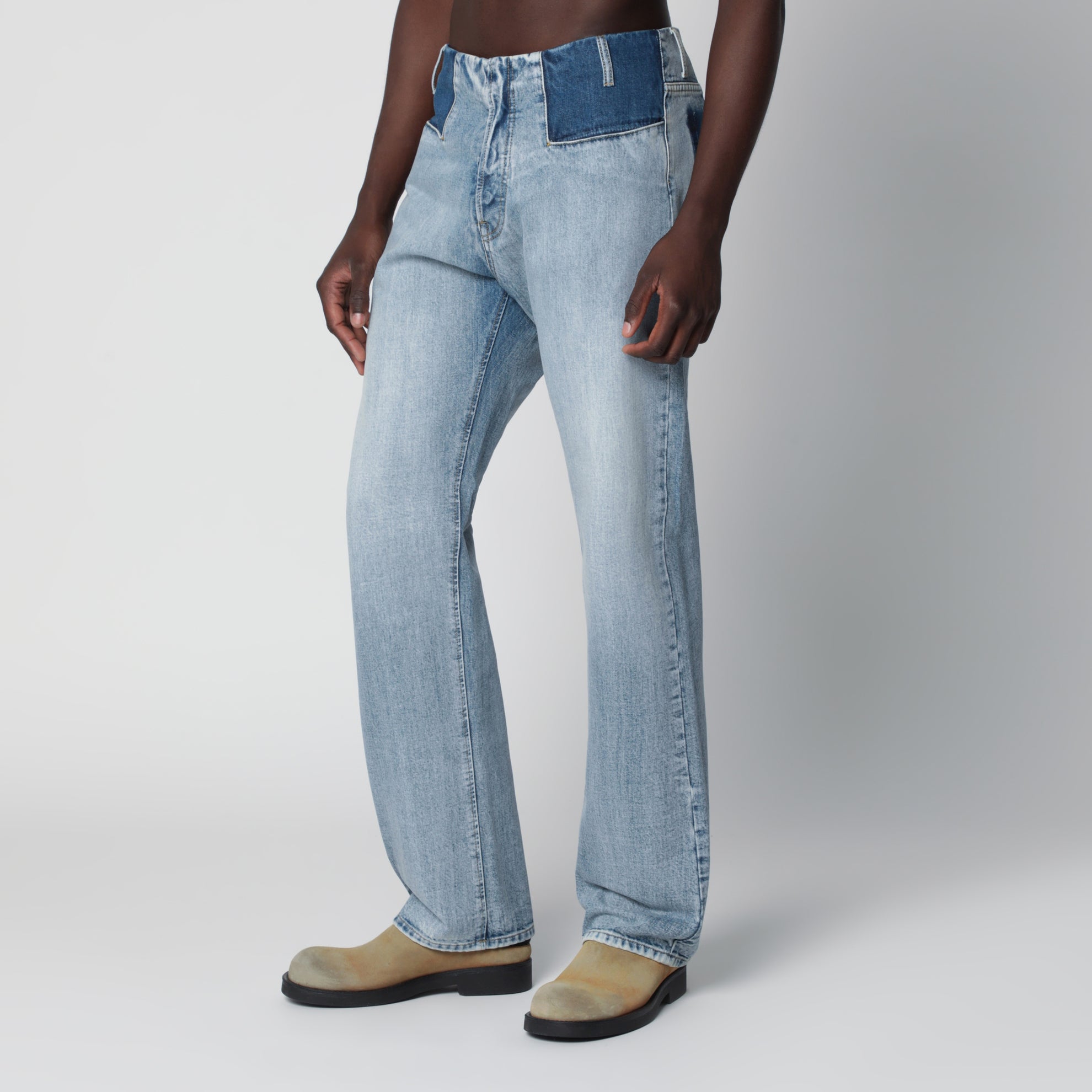 Jeans patchwork in denim blu indaco