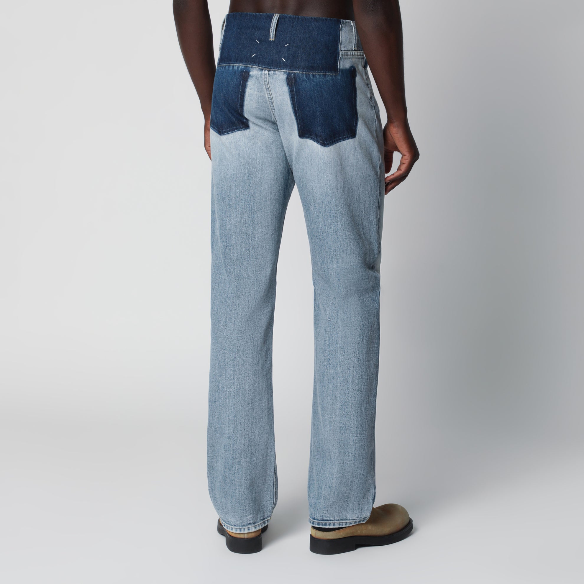 Jeans patchwork in denim blu indaco