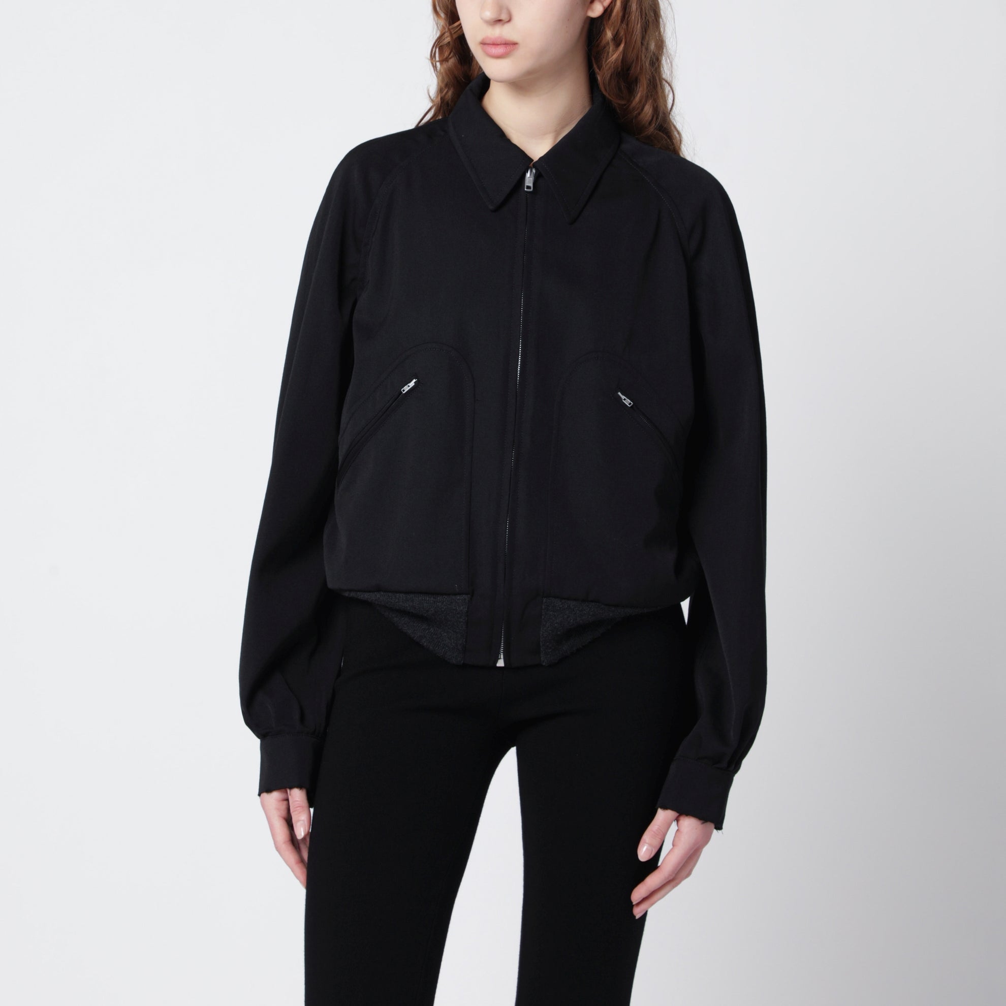 Black zip-up jacket in virgin wool