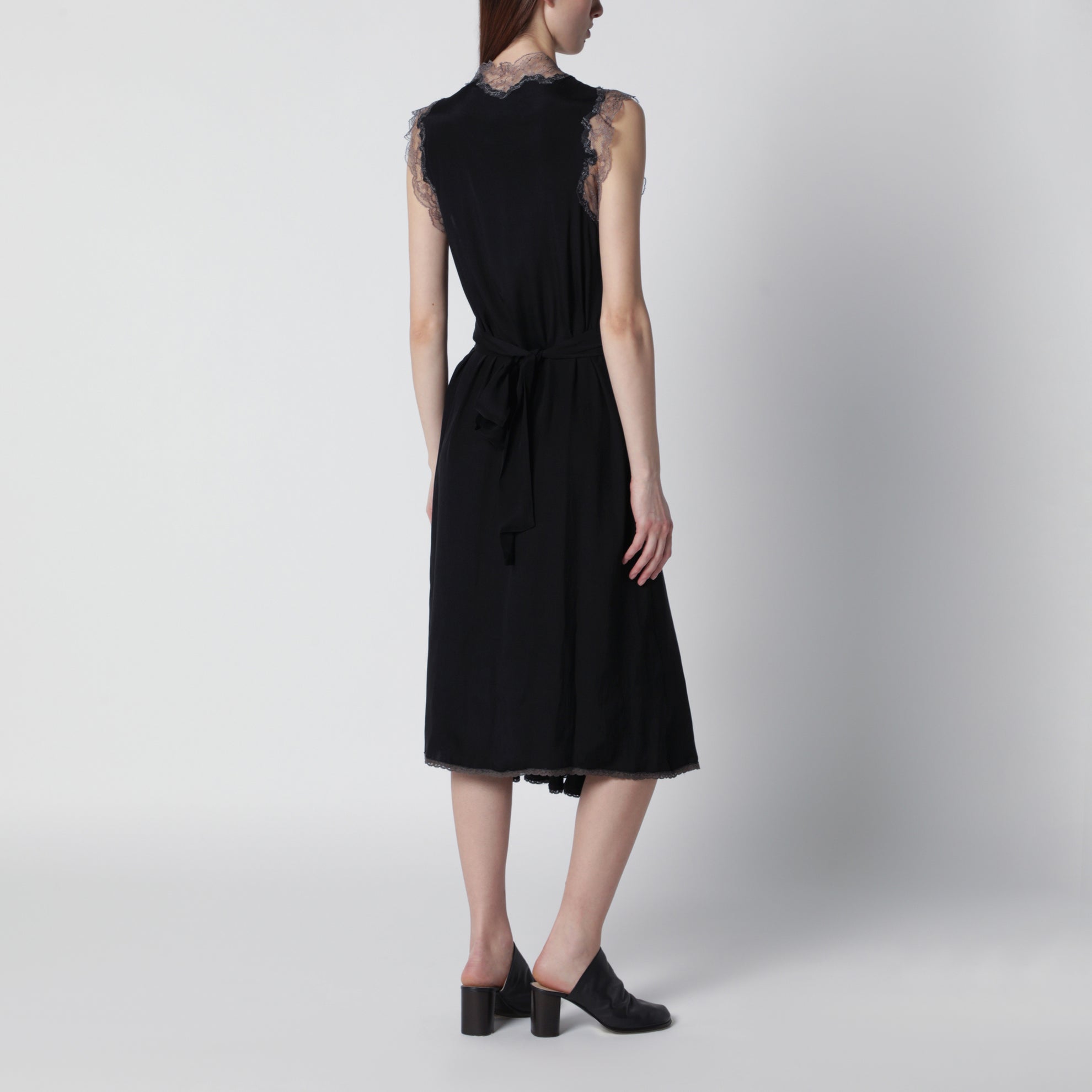 Black silk midi dress with lace