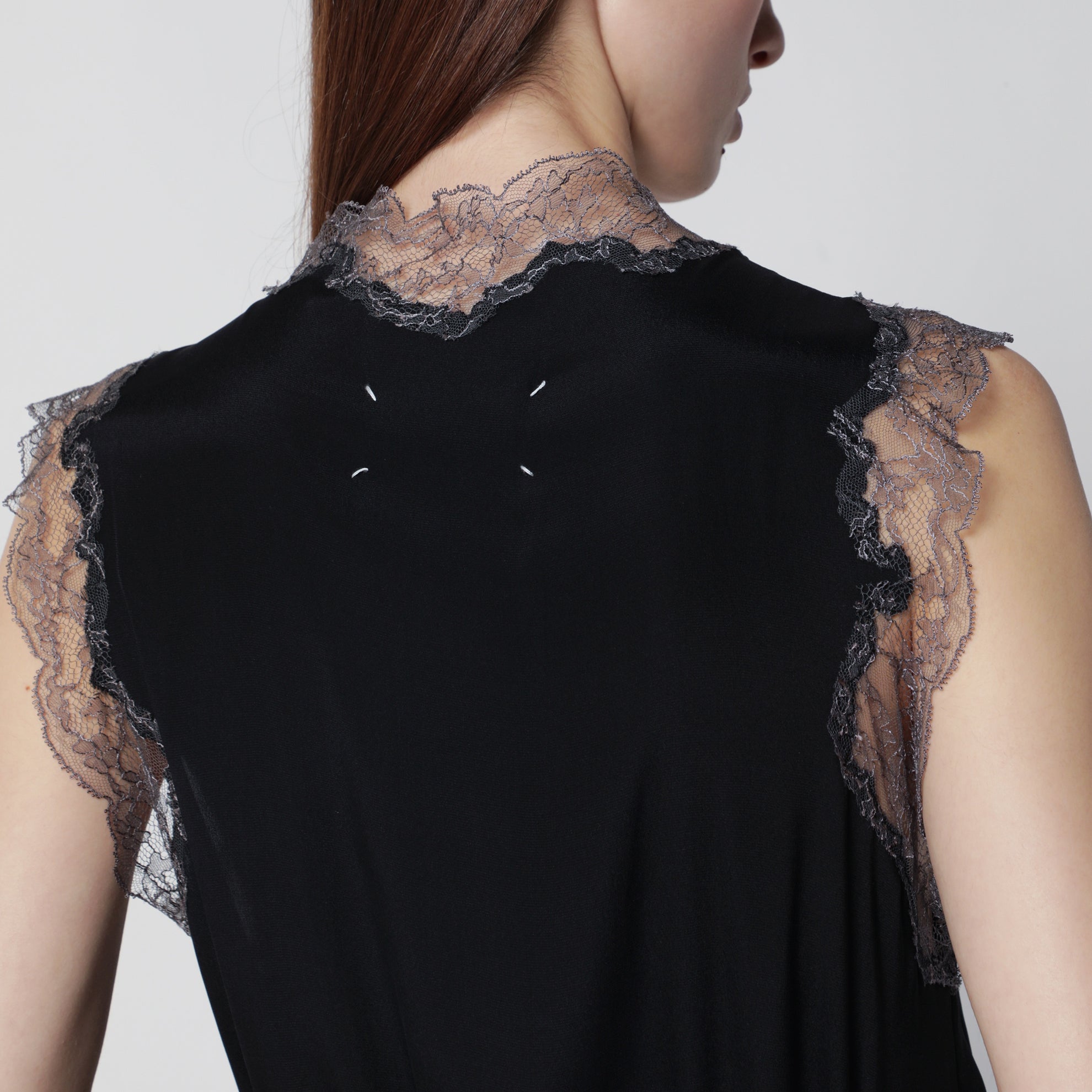 Black silk midi dress with lace
