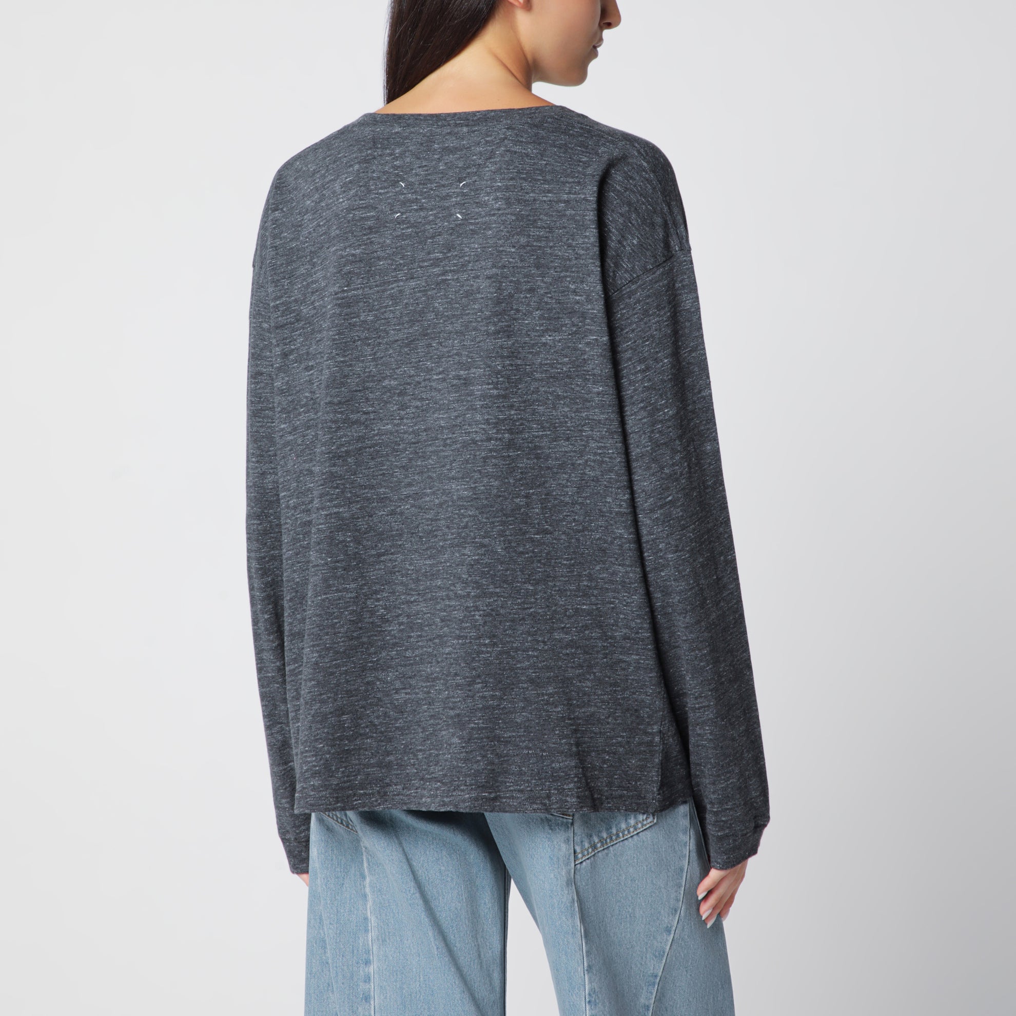 Long-sleeve cotton T-shirt in dark grey
