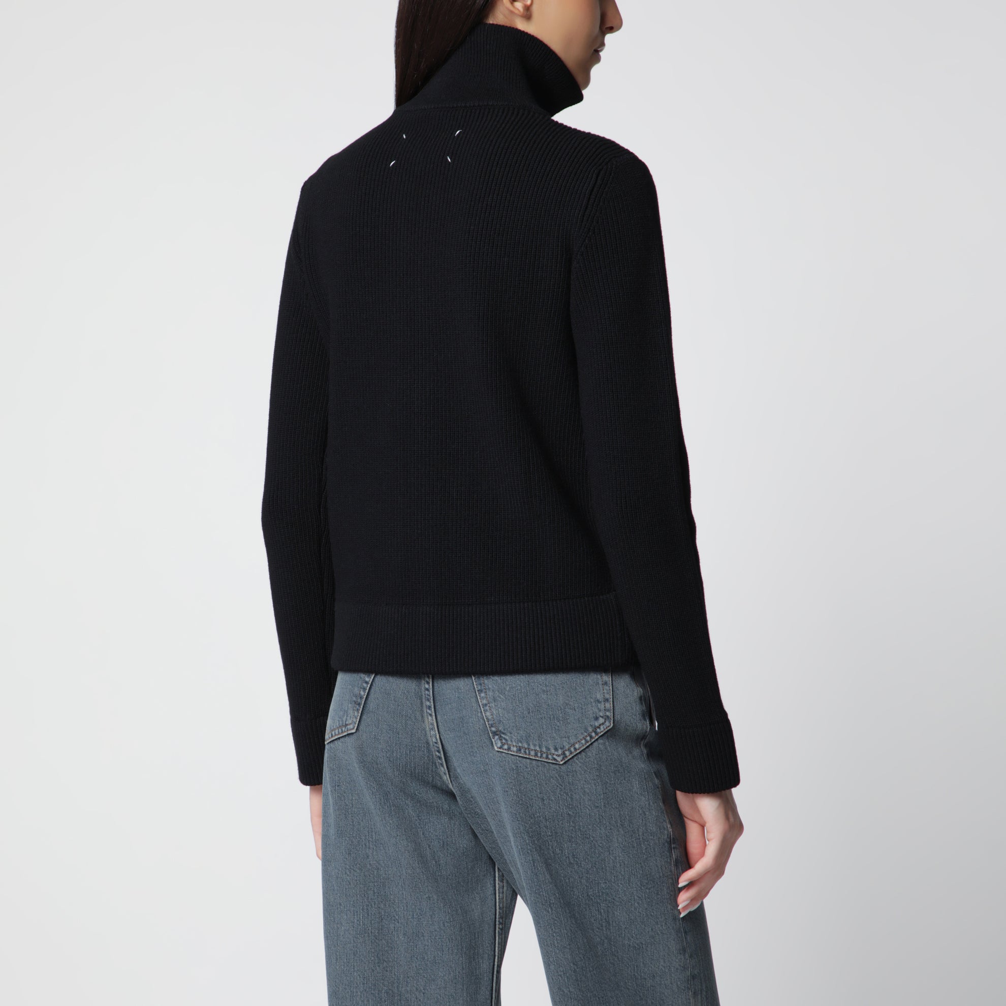 Cardigan con zip nero in misto lana