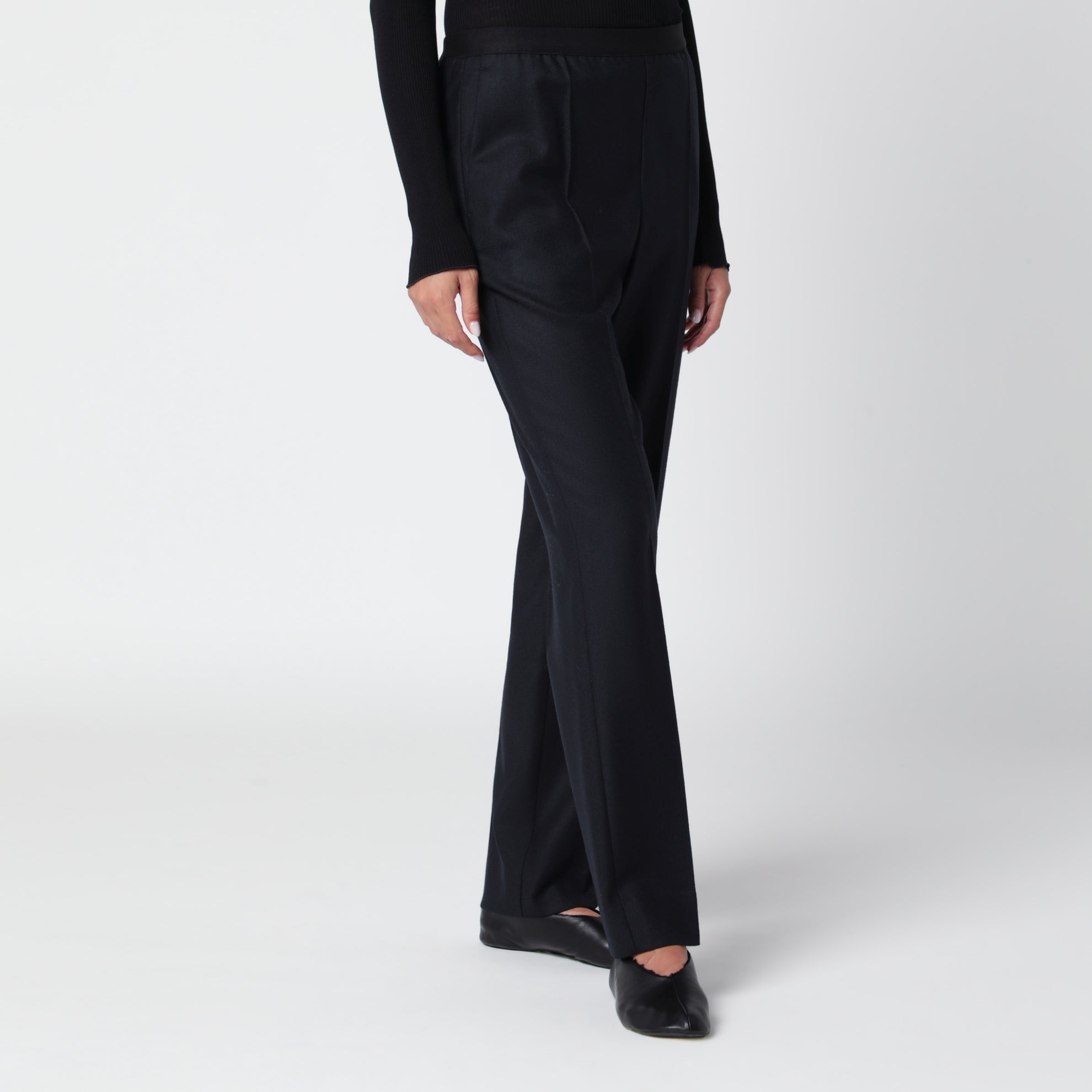 Pantaloni dritti blu navy in lana vergine