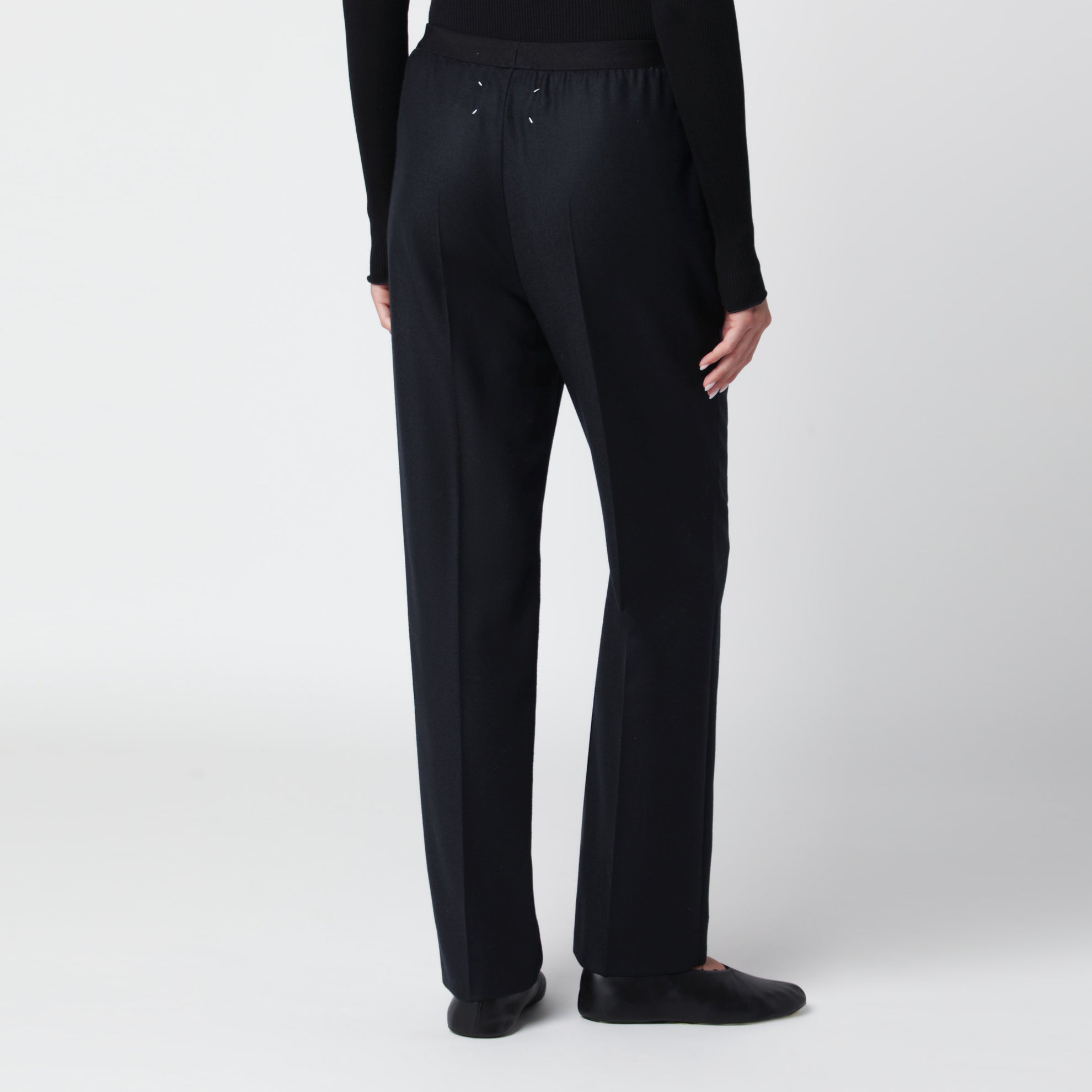 Pantaloni dritti blu navy in lana vergine