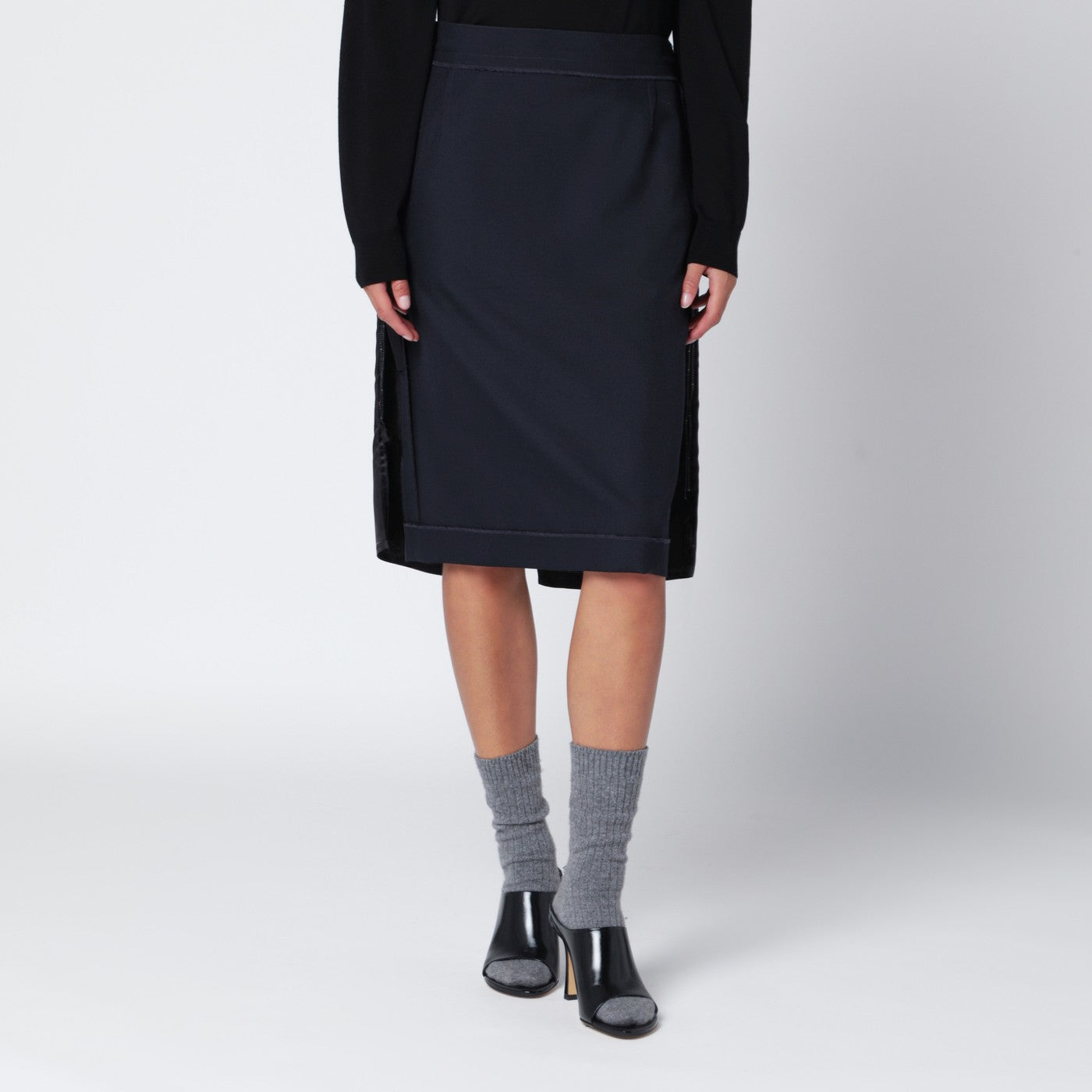 Maison Margiela Blue skirt with satin side panels | TheDoubleF