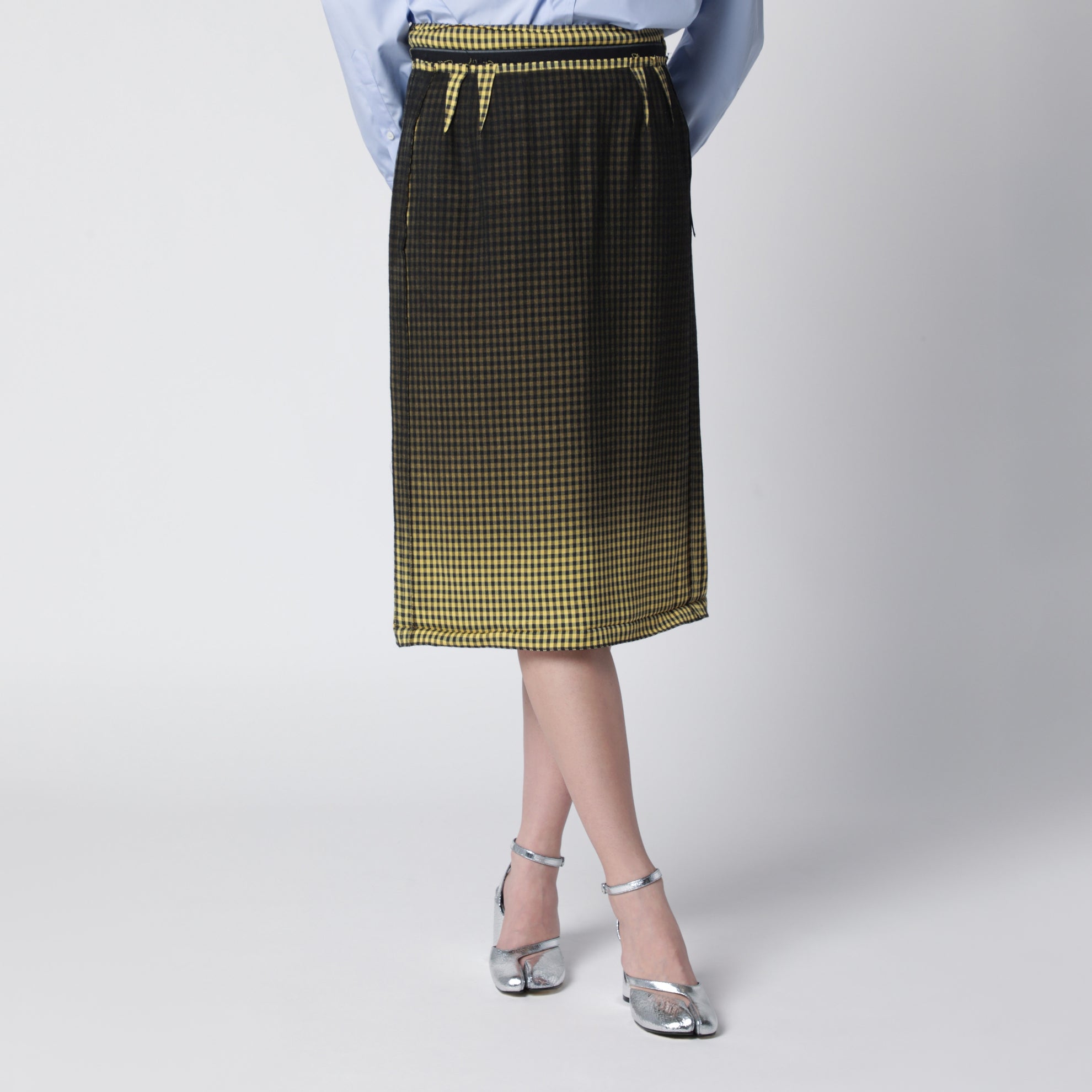 Virgin wool midi skirt with faded check pattern