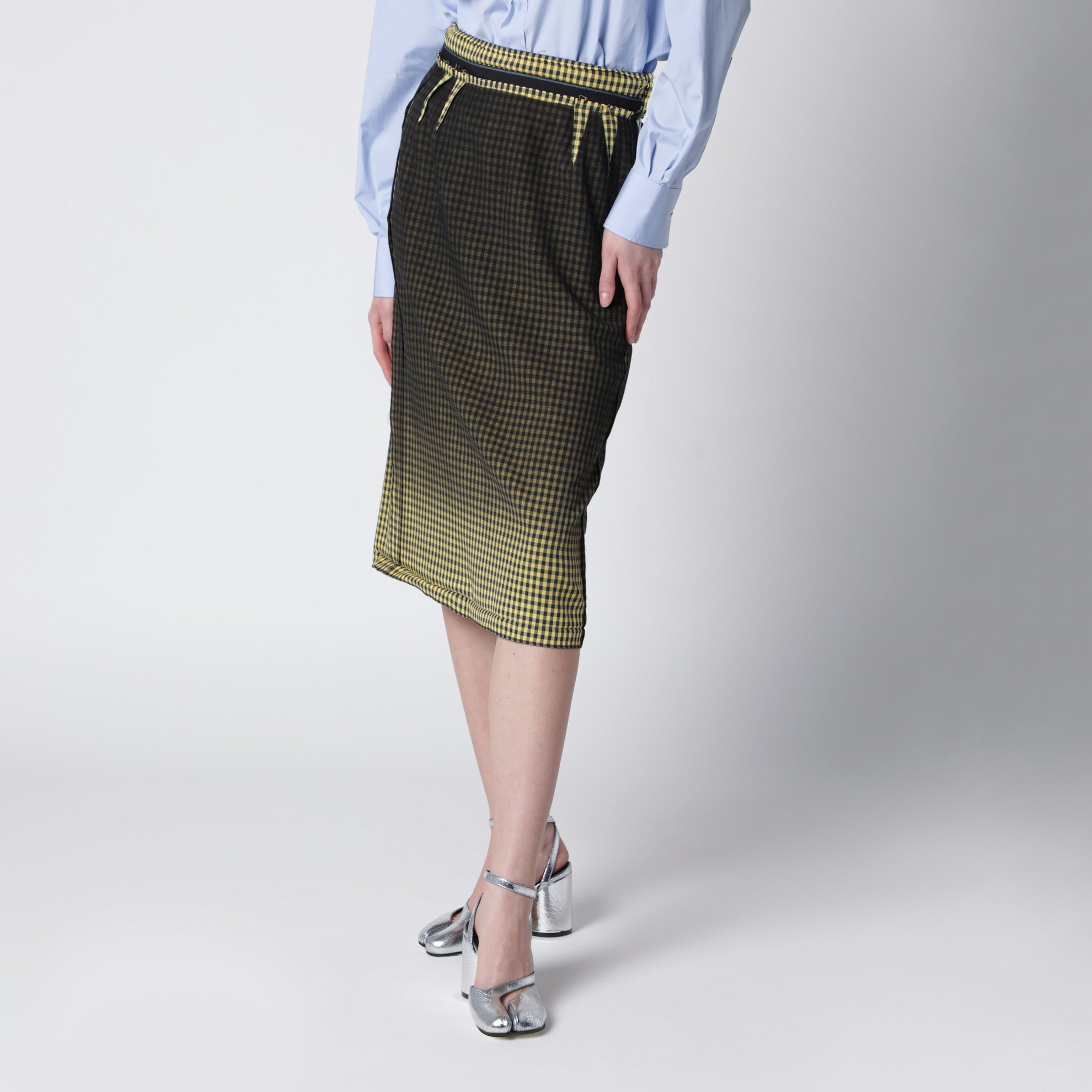 Virgin wool midi skirt with faded check pattern