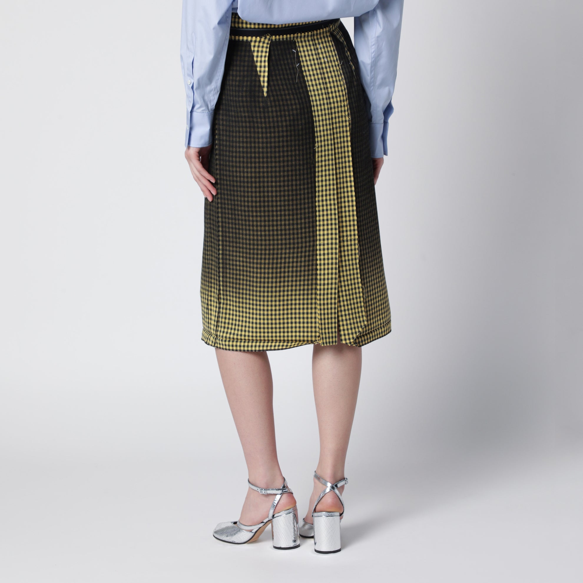 Virgin wool midi skirt with faded check pattern