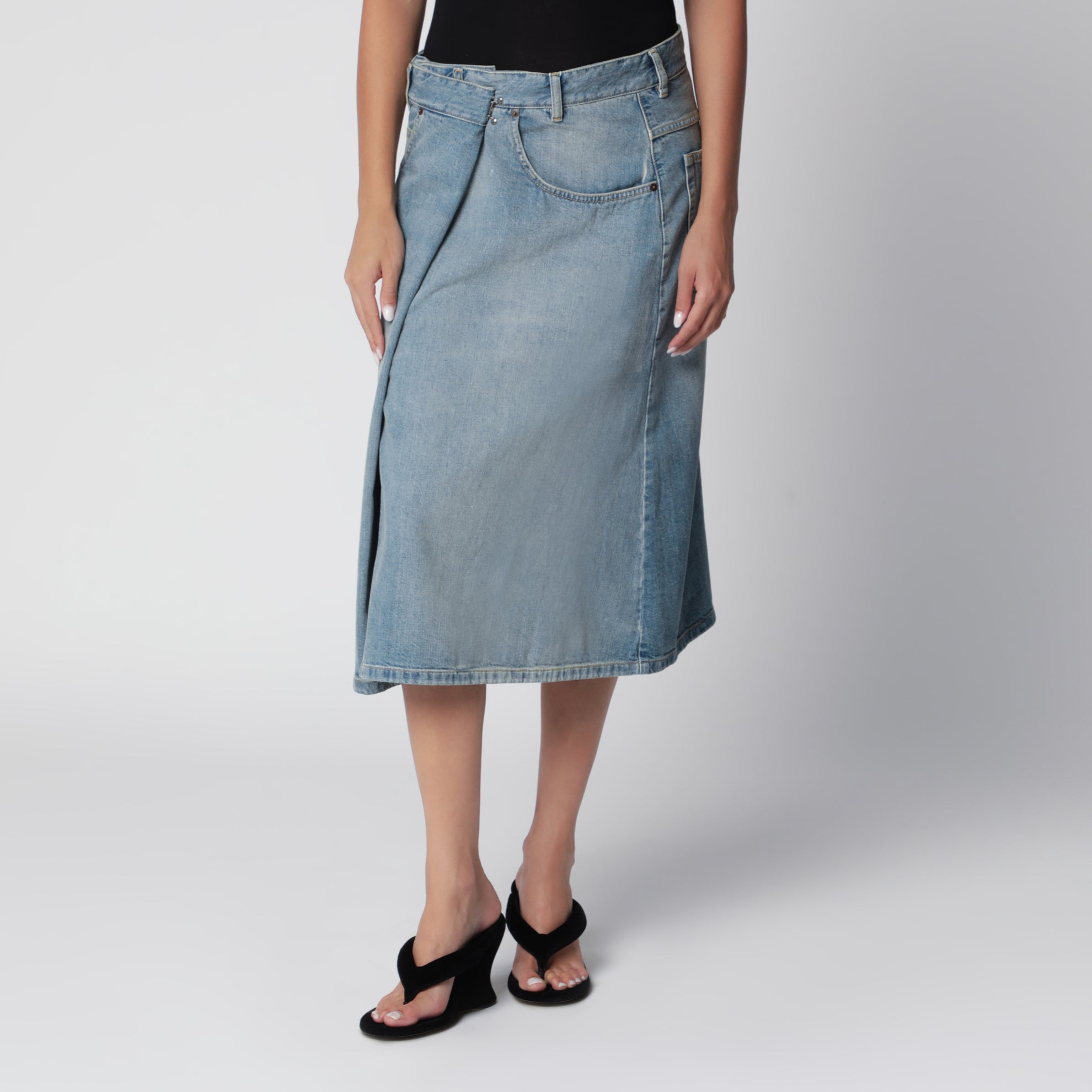 Midi wrap skirt in blue denim