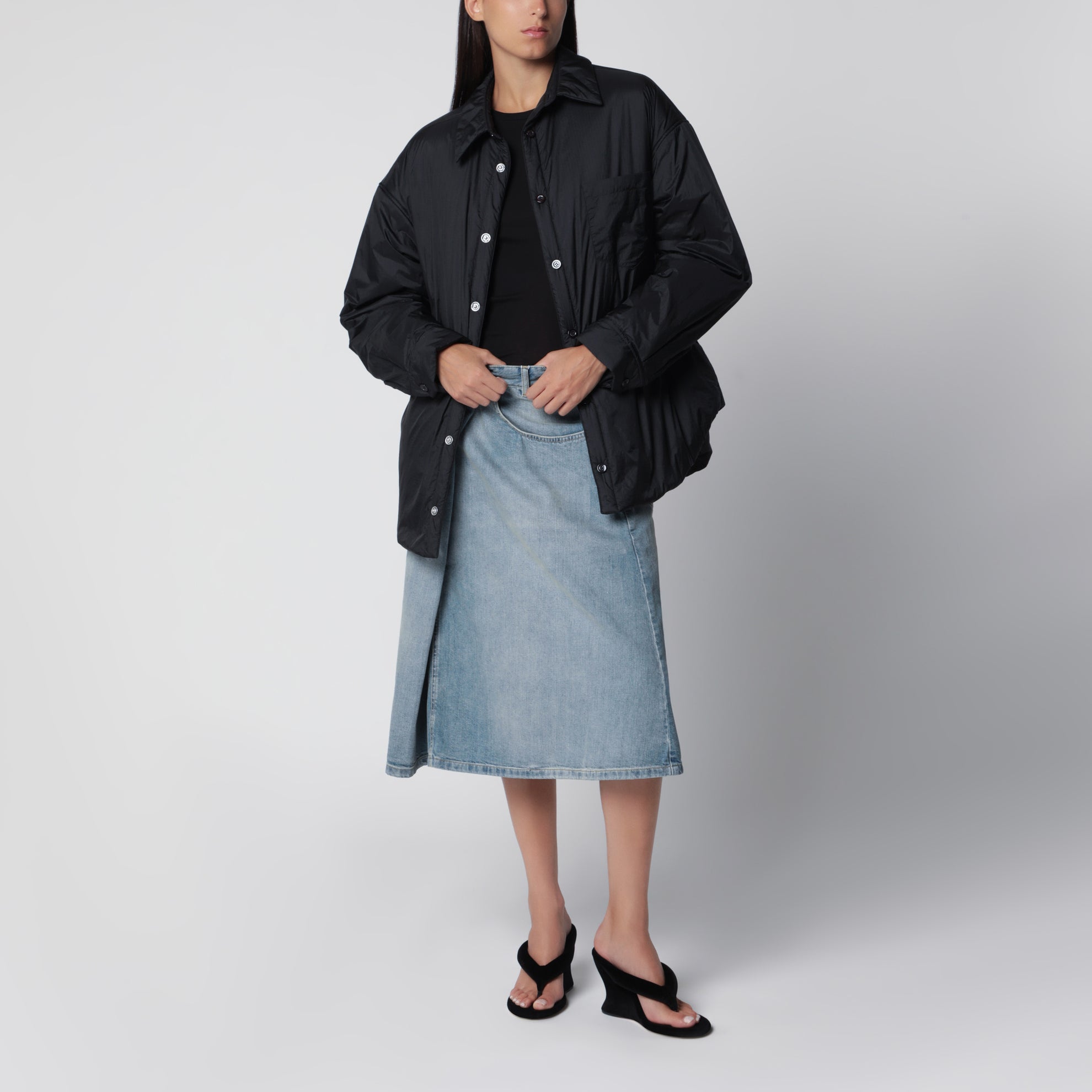 Midi wrap skirt in blue denim
