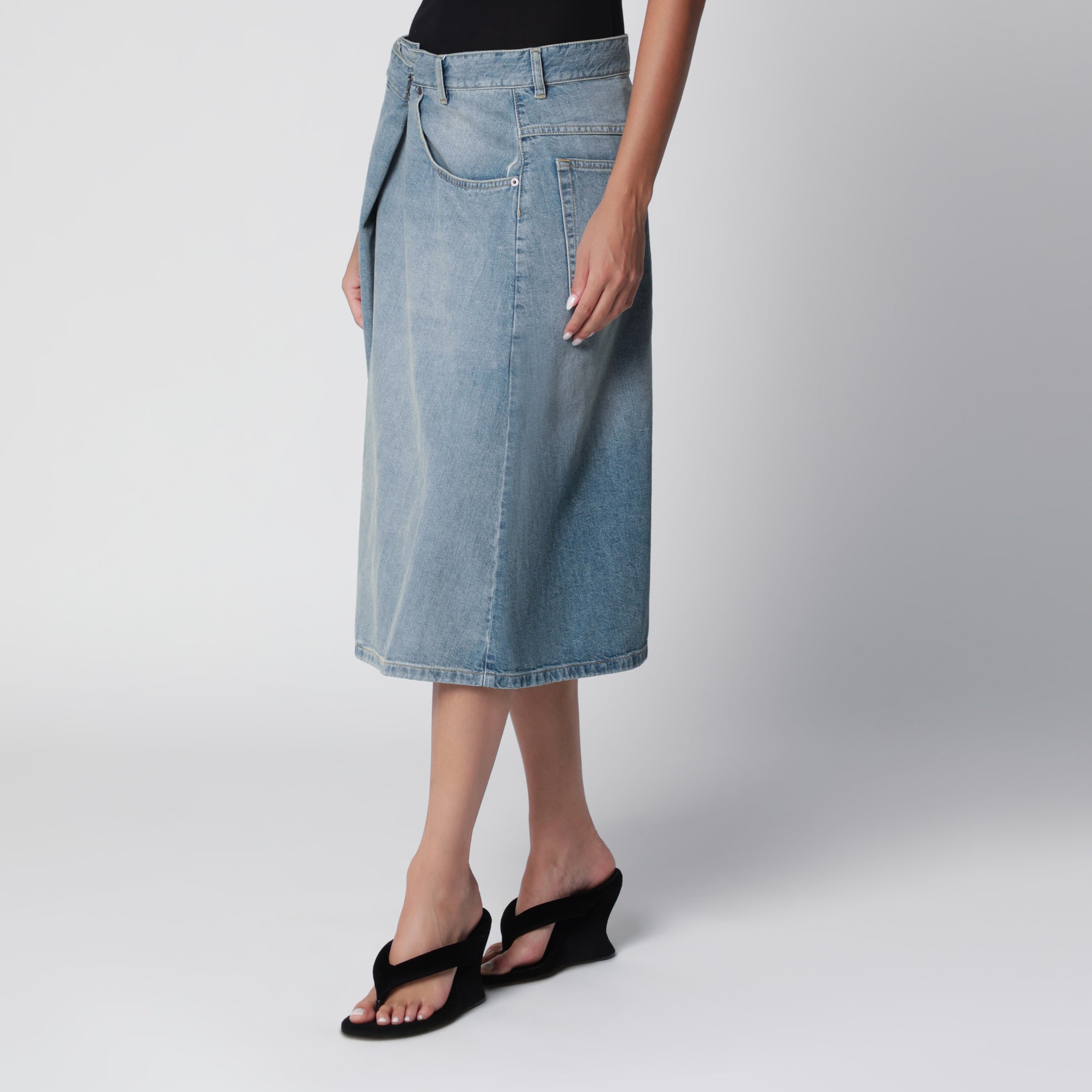 Midi wrap skirt in blue denim