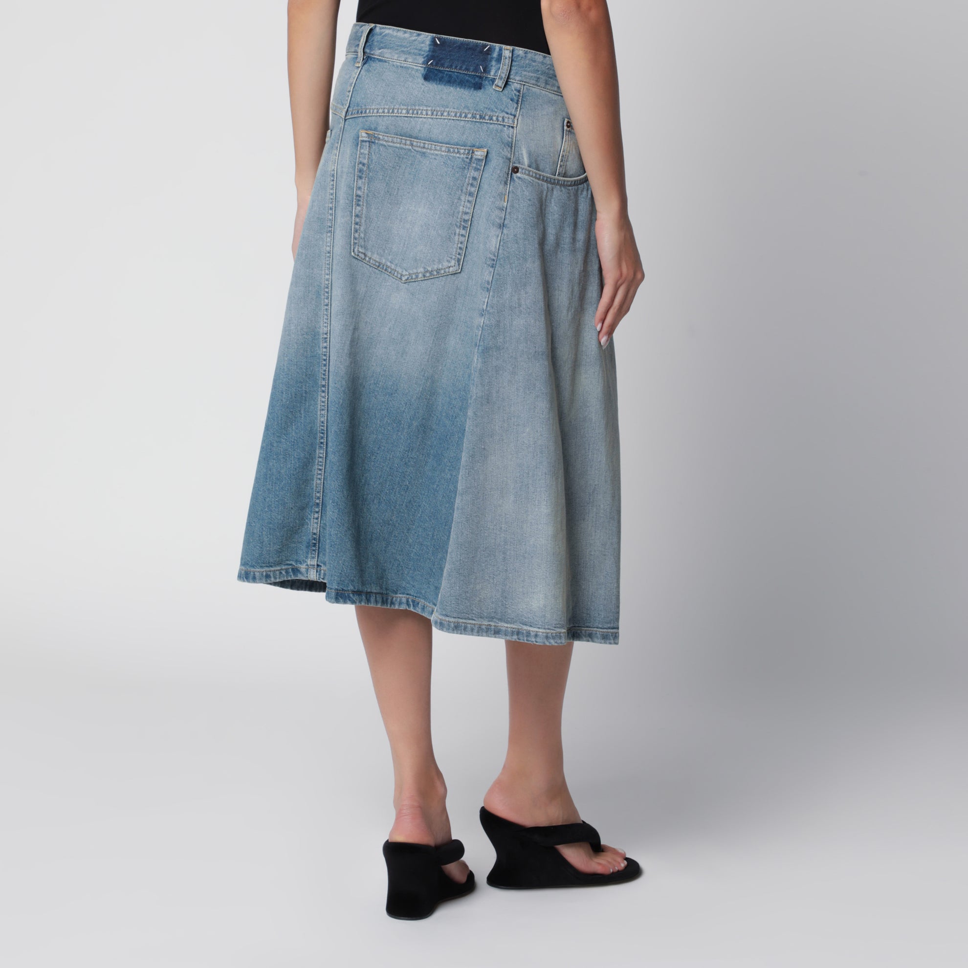 Midi wrap skirt in blue denim