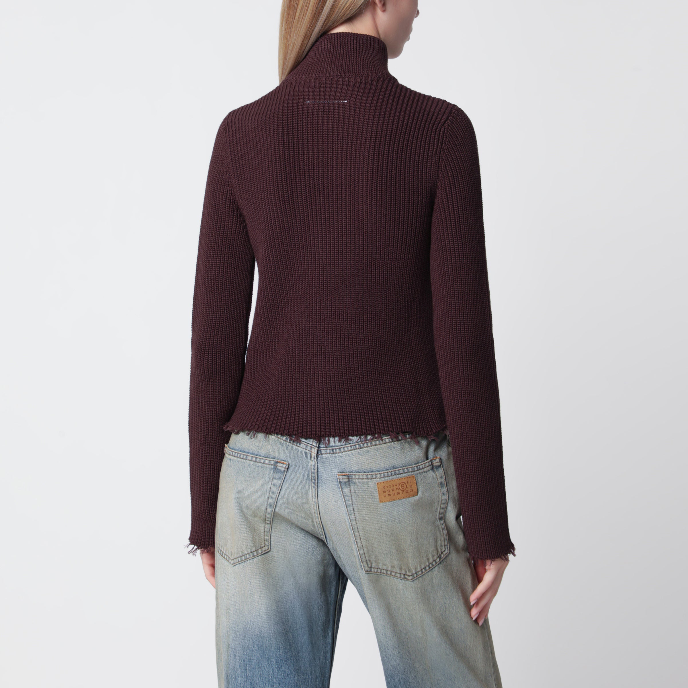 MM6 Maison Margiela Chocolate rib-knit zip cardigan | TheDoubleF