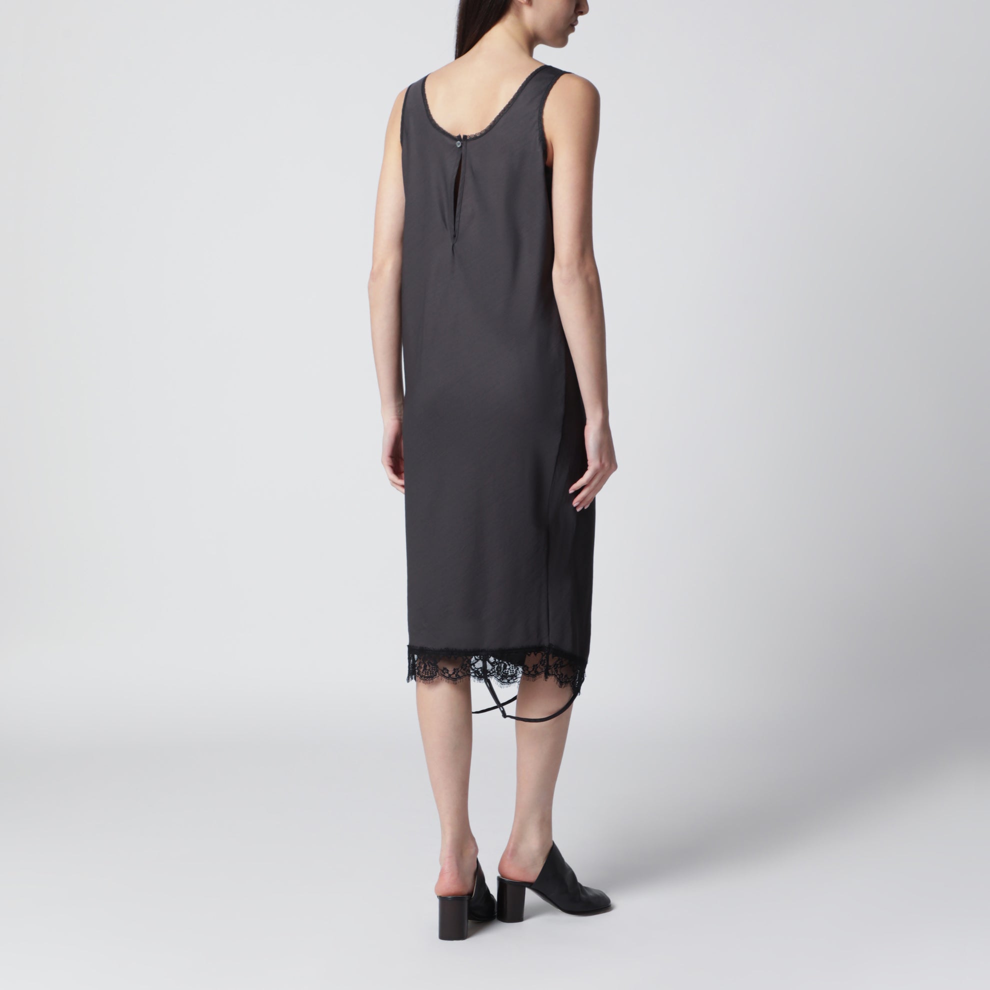 Abito sottoveste midi grigio con bordi in pizzo
