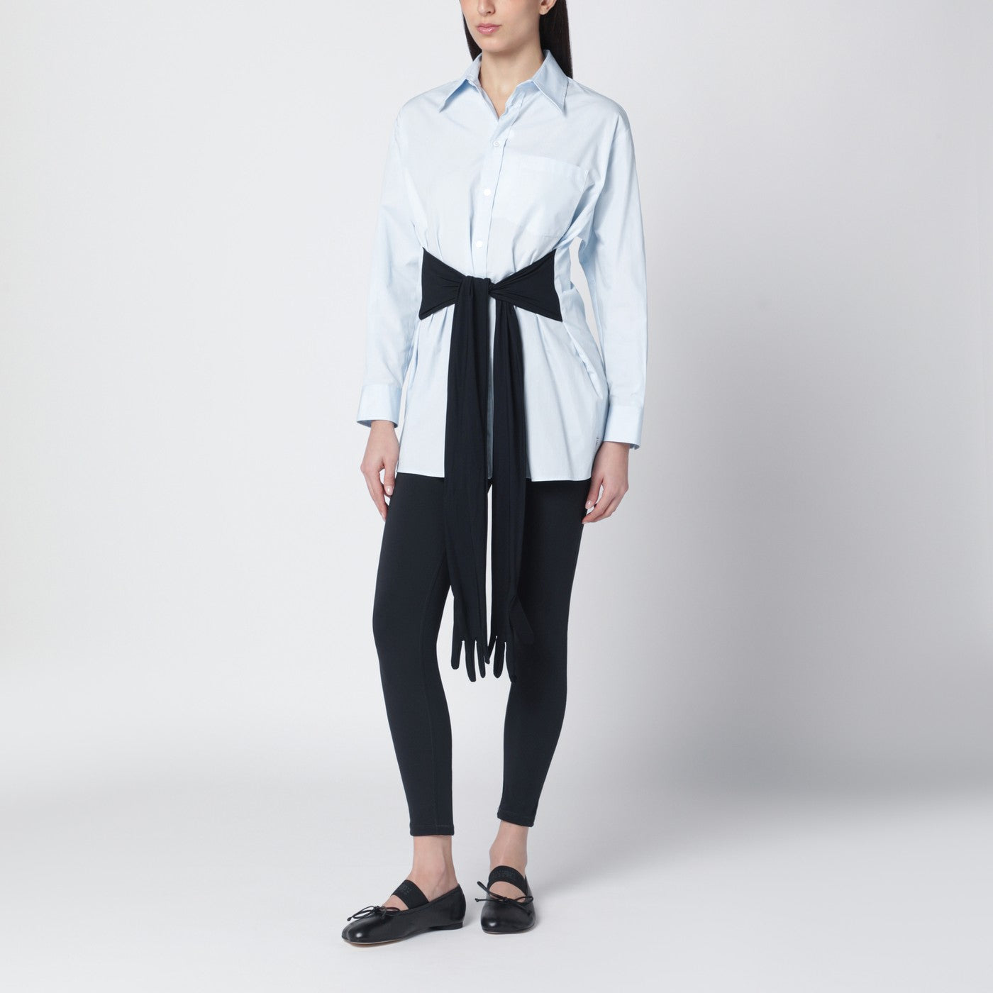 Light blue cotton shirt with gloves