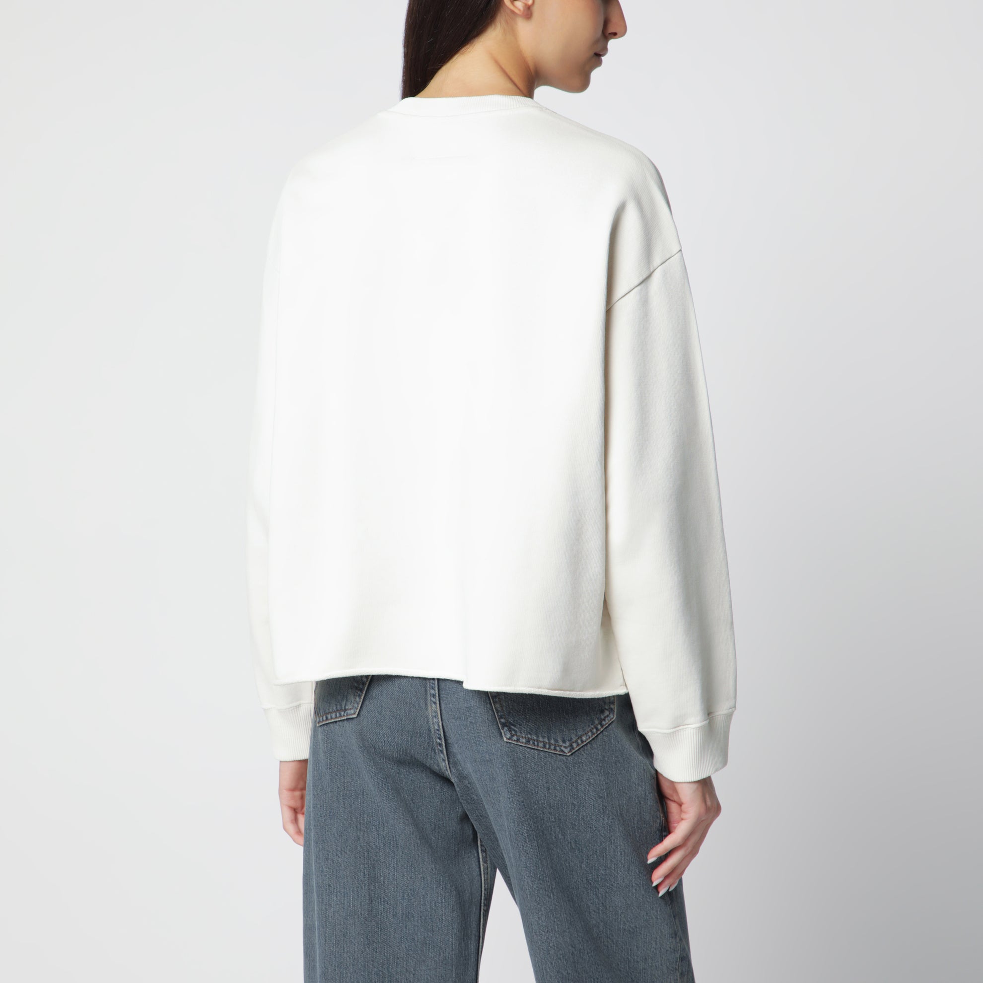 Écrufarbenes Fleece-Sweatshirt mit Logoprint