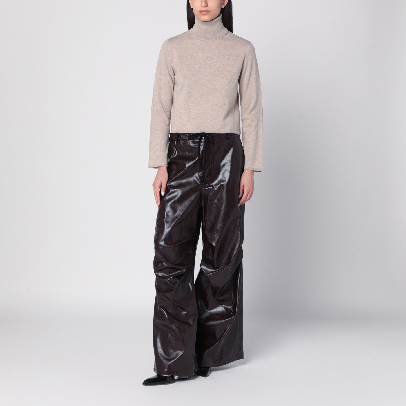 Beige wool blend turtleneck sweater