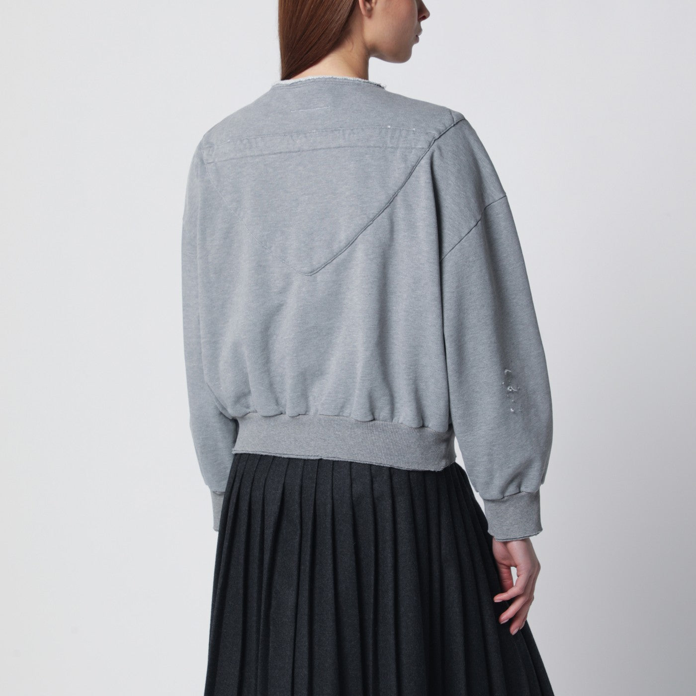 トップス MM6 FELPA CON JIP MM6 Maison Margiela Felpa con zip e coulisse in cotone grigia