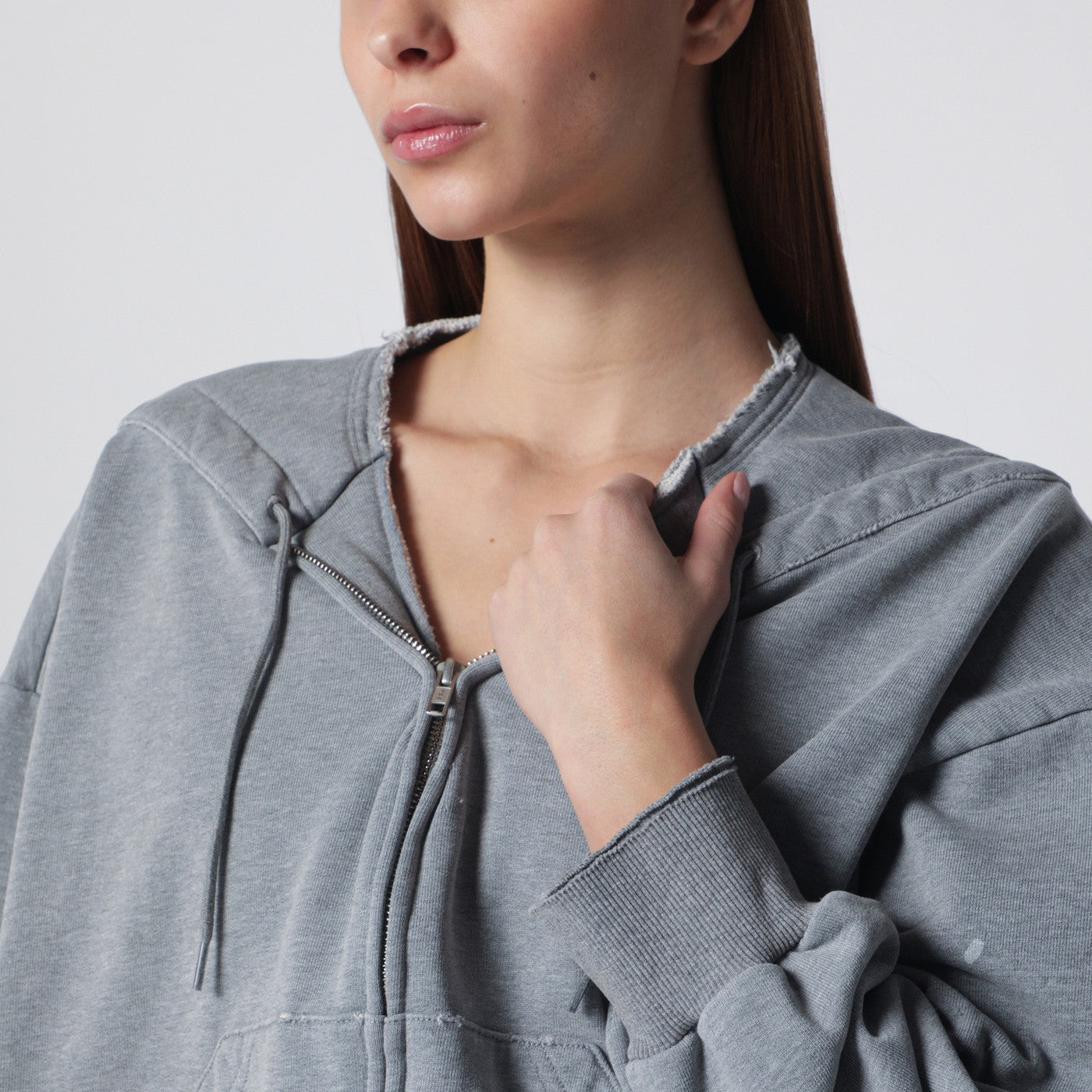 トップス MM6 FELPA CON JIP MM6 Maison Margiela Felpa con zip e coulisse in cotone grigia