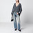 Maglione oversize scollo a V in maglia grigio mélange