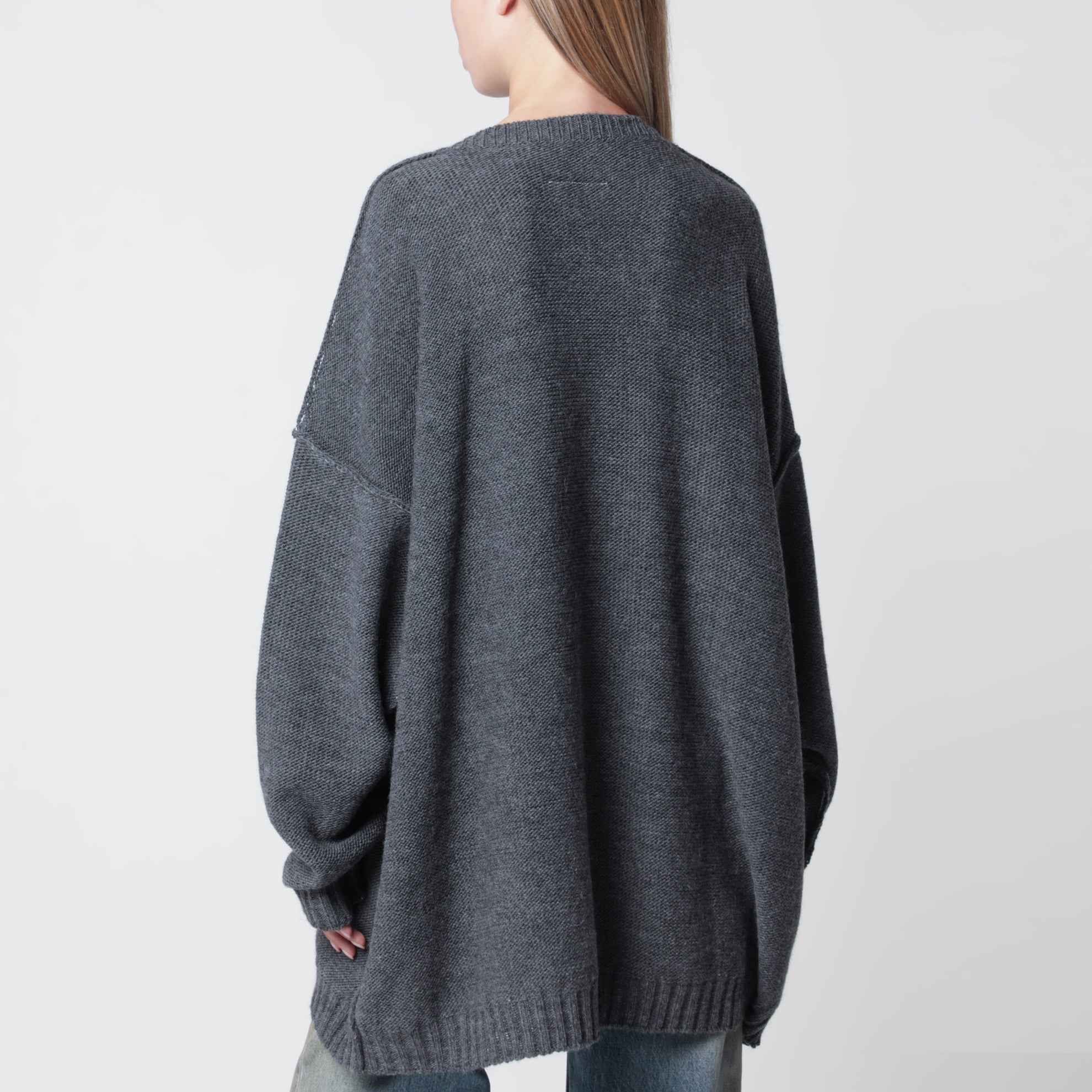 Pull oversize à col V en maille gris mélangé