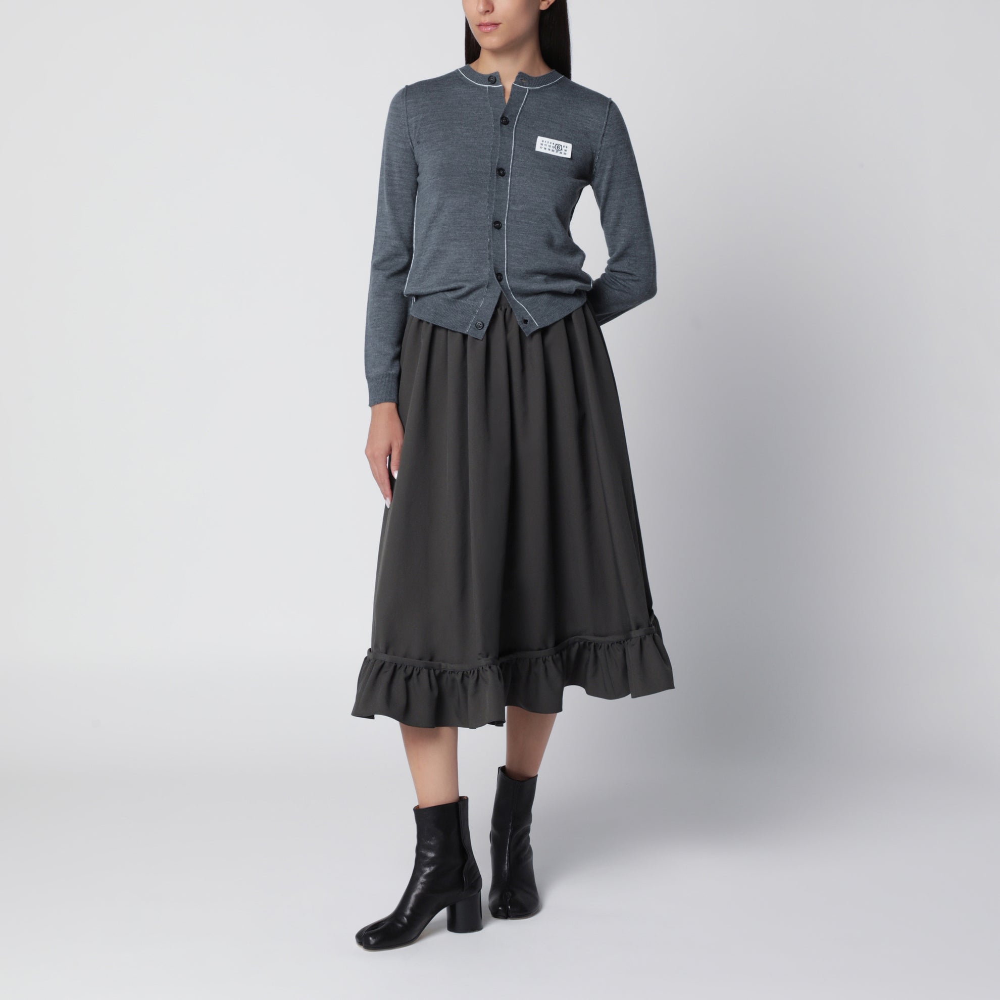 Grau melierter Wollmisch-Cardigan