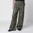 Pantaloni a gamba larga verde kaki in ecopelle