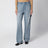 Jeans a gamba larga con cintura sfrangiata blu