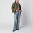 Jeans a gamba larga con cintura sfrangiata blu