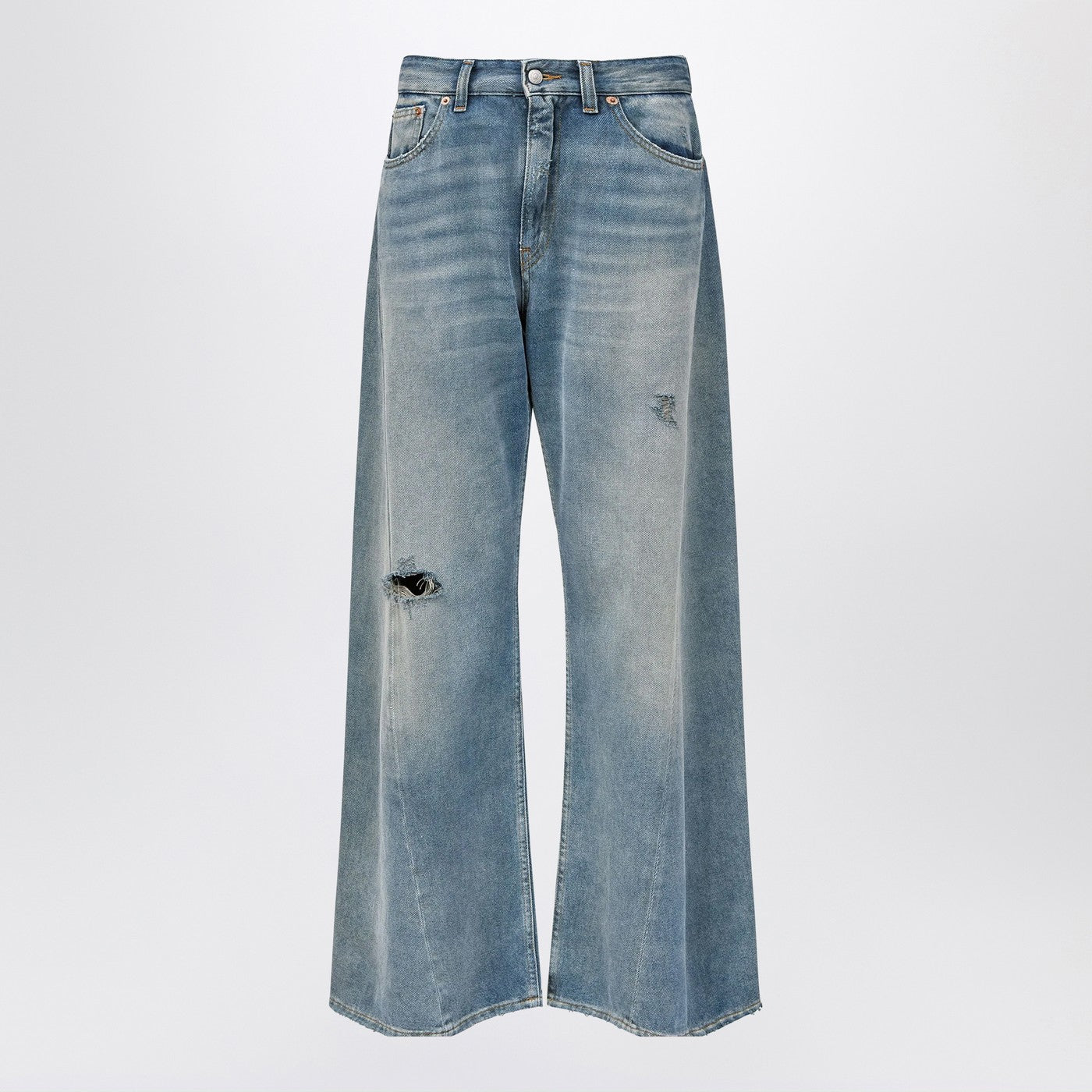 Wide-leg jeans with worn effect