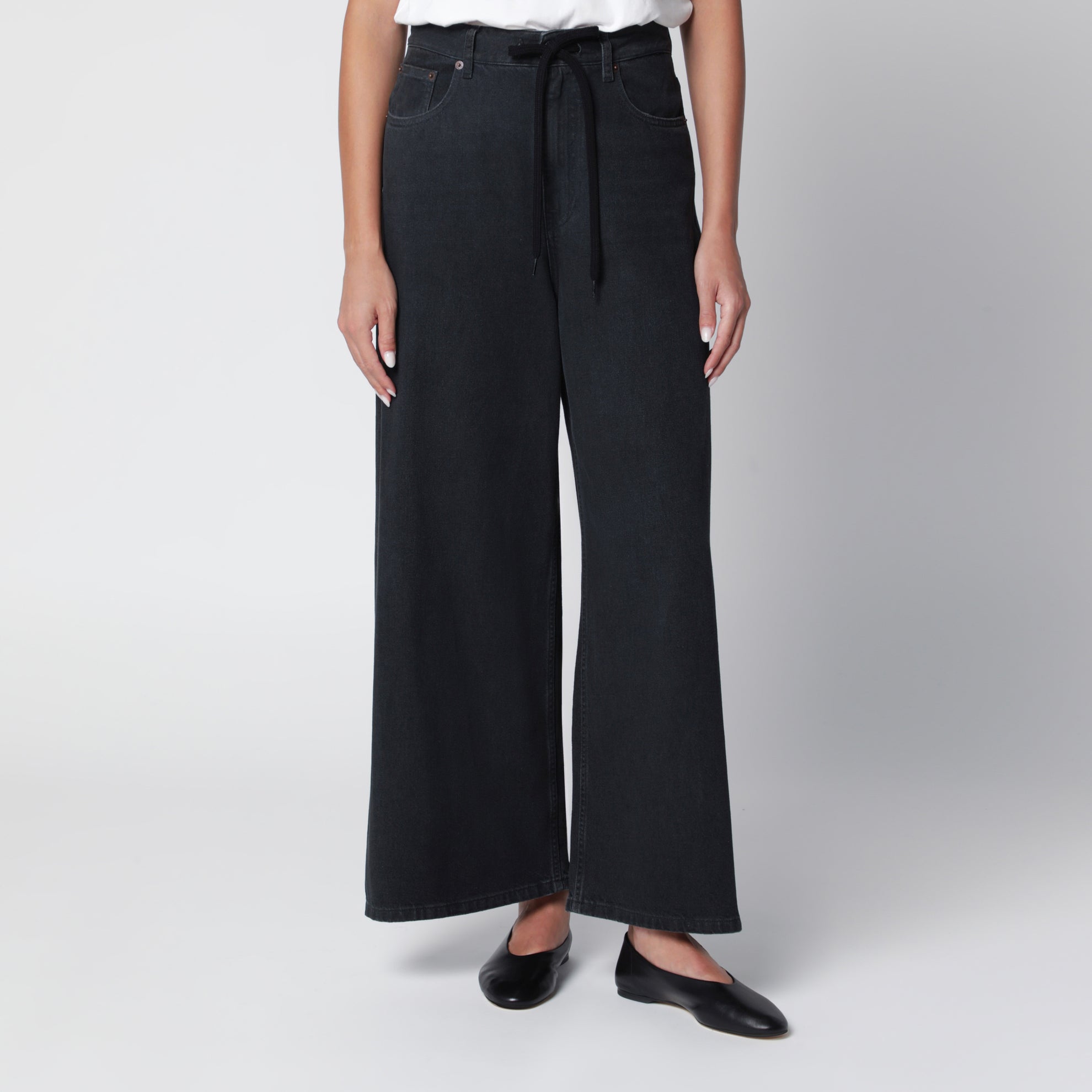 Schwarze Wide-Leg-Cropped-Jeans