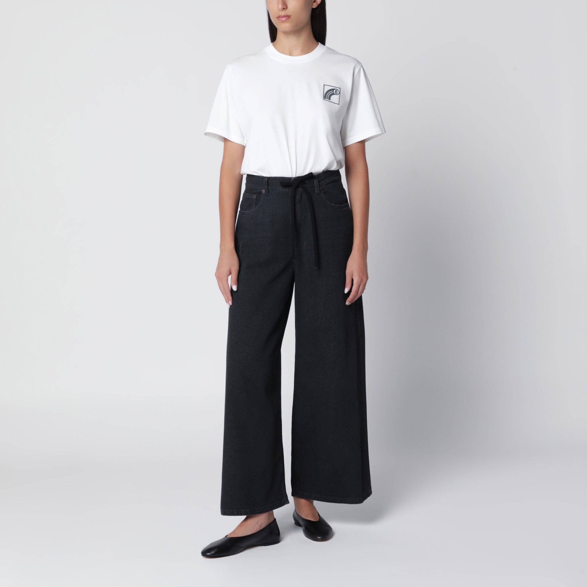 Schwarze Wide-Leg-Cropped-Jeans