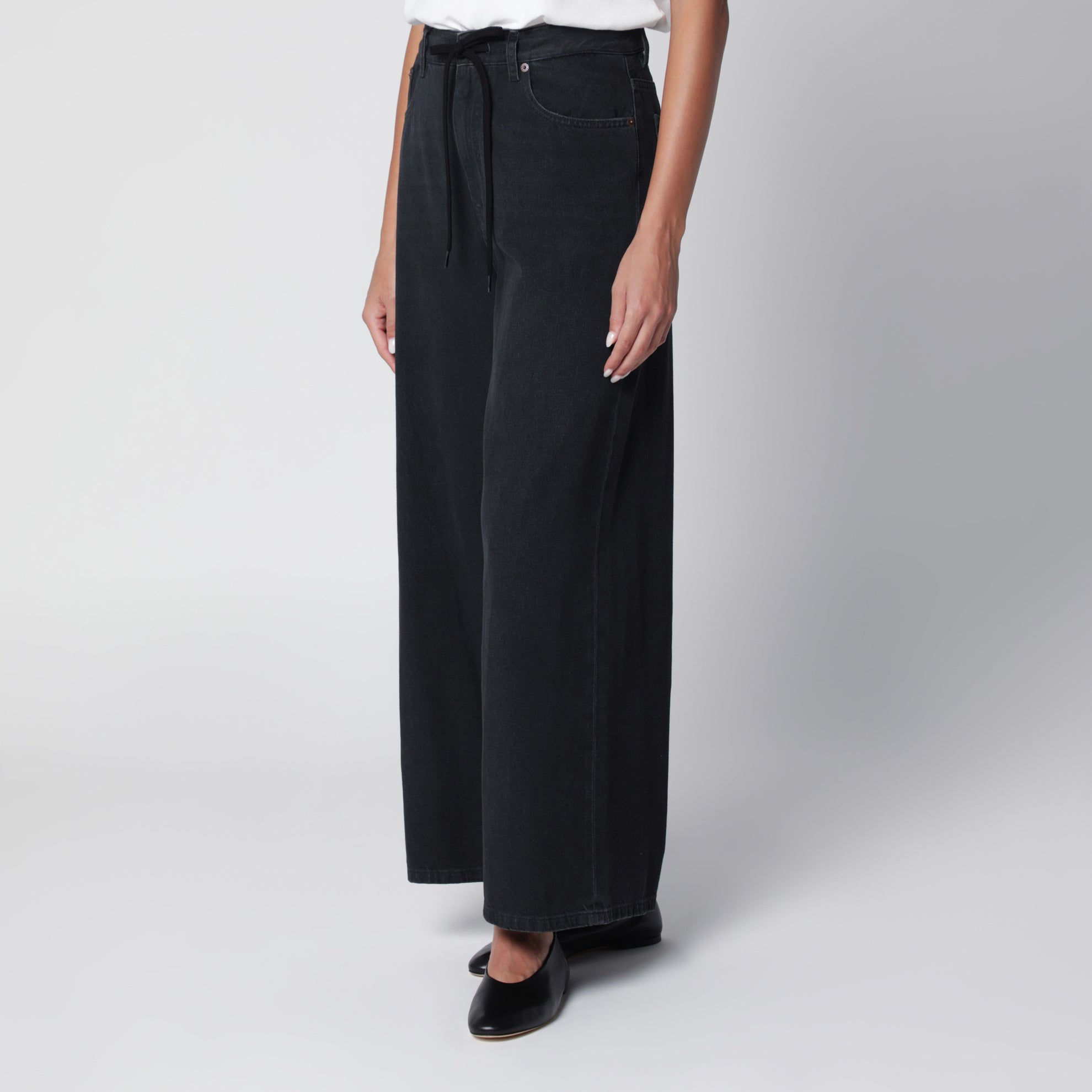 Schwarze Wide-Leg-Cropped-Jeans