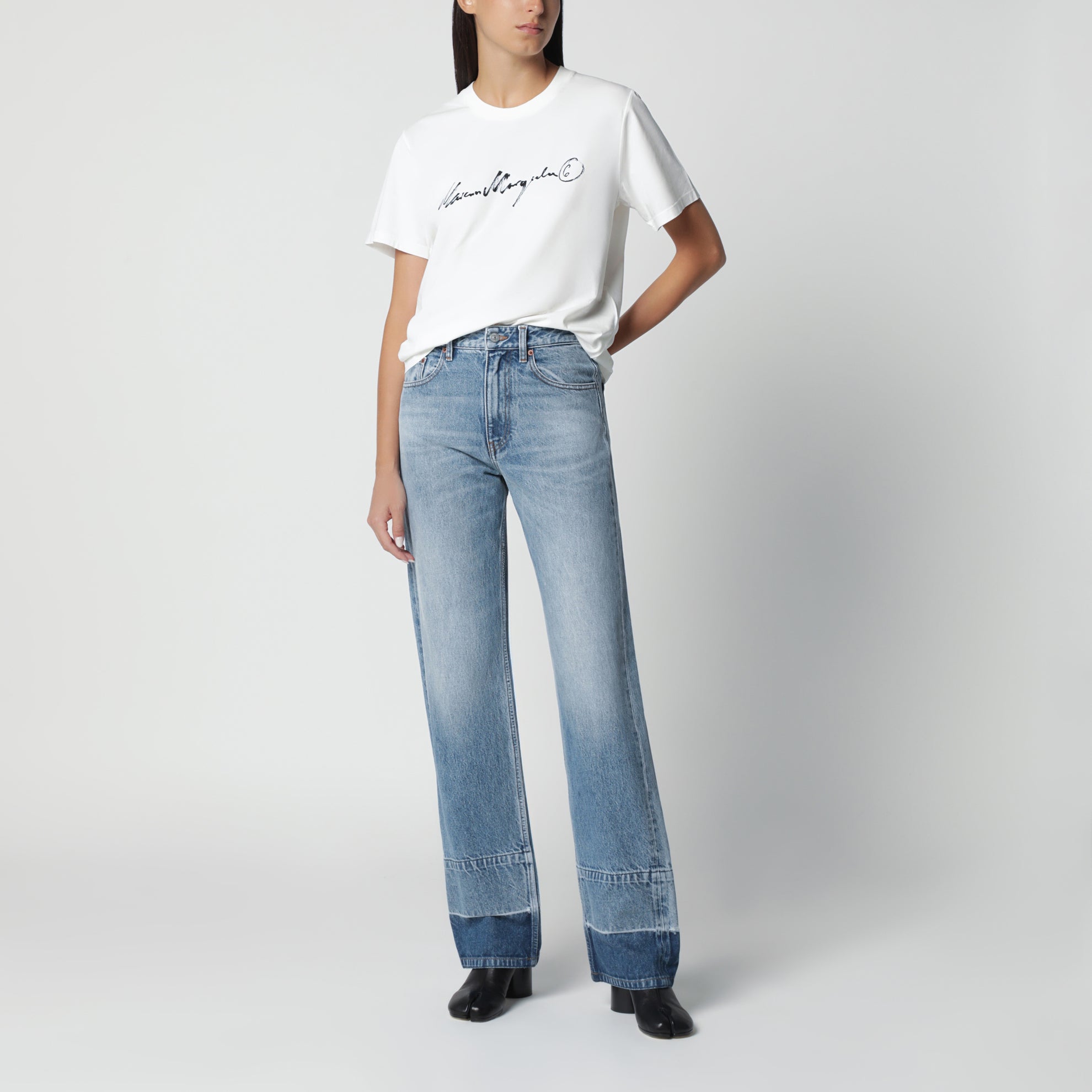 Jeans a gamba dritta in cotone blu