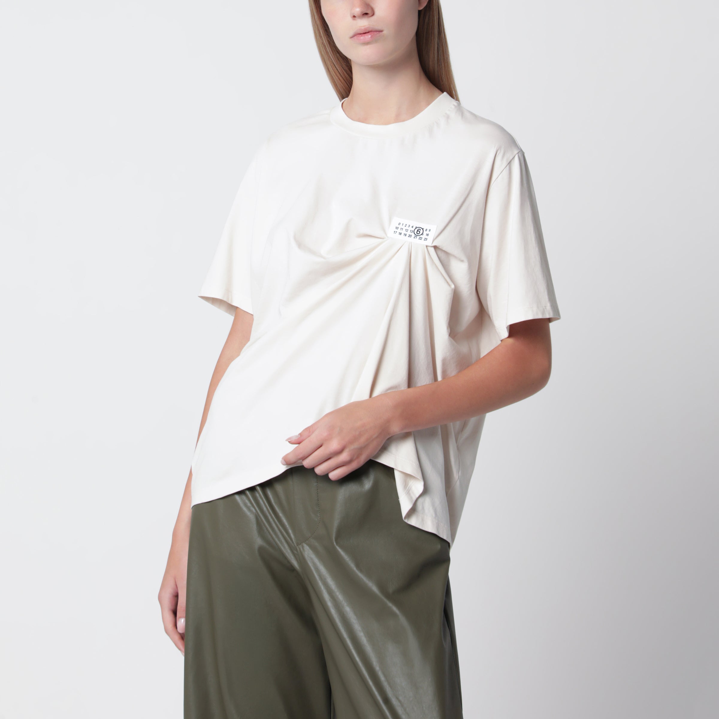 MM6 Maison Margiela Écru draped T-shirt with logo patch | TheDoubleF