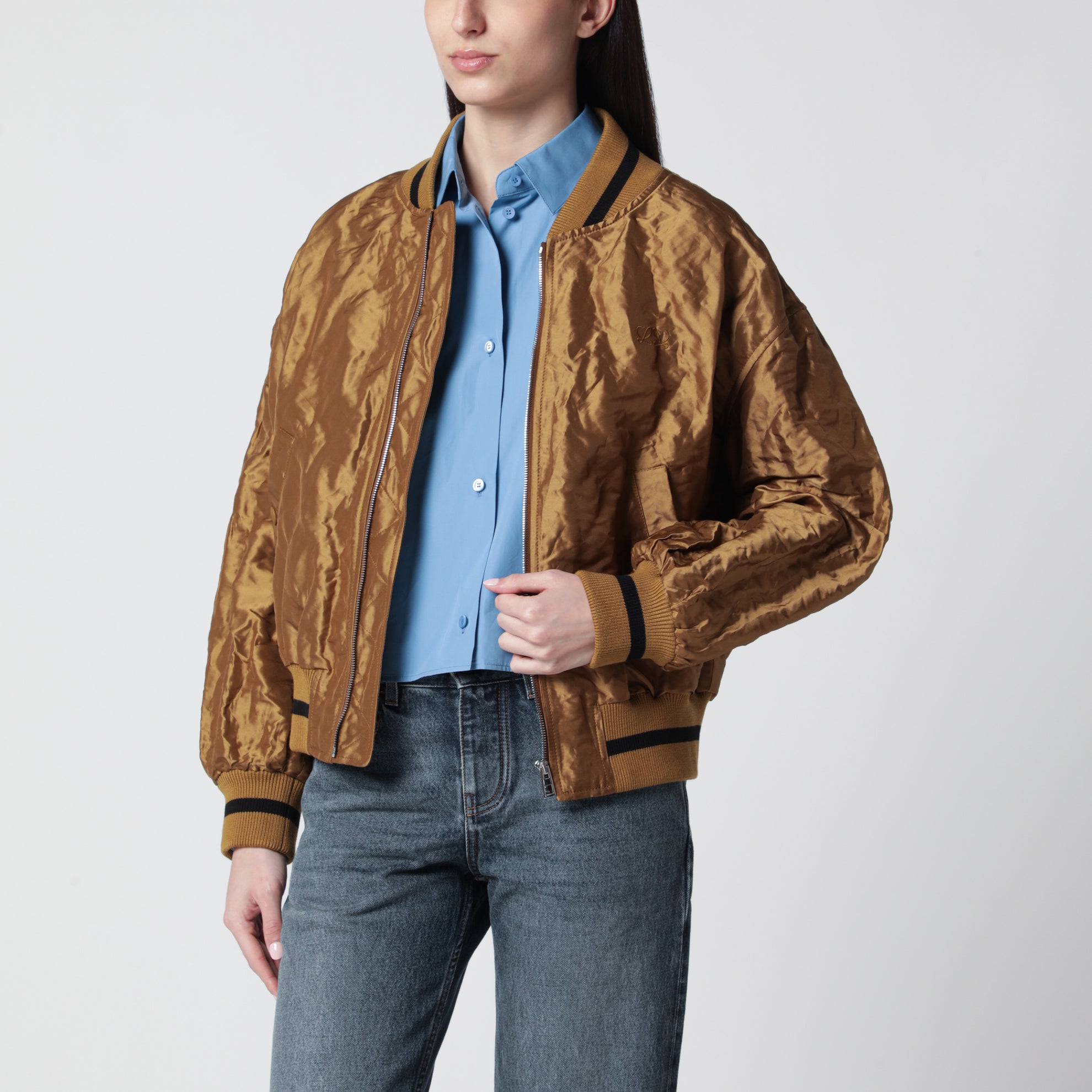 Bomber couleur caramel en taffetas technique