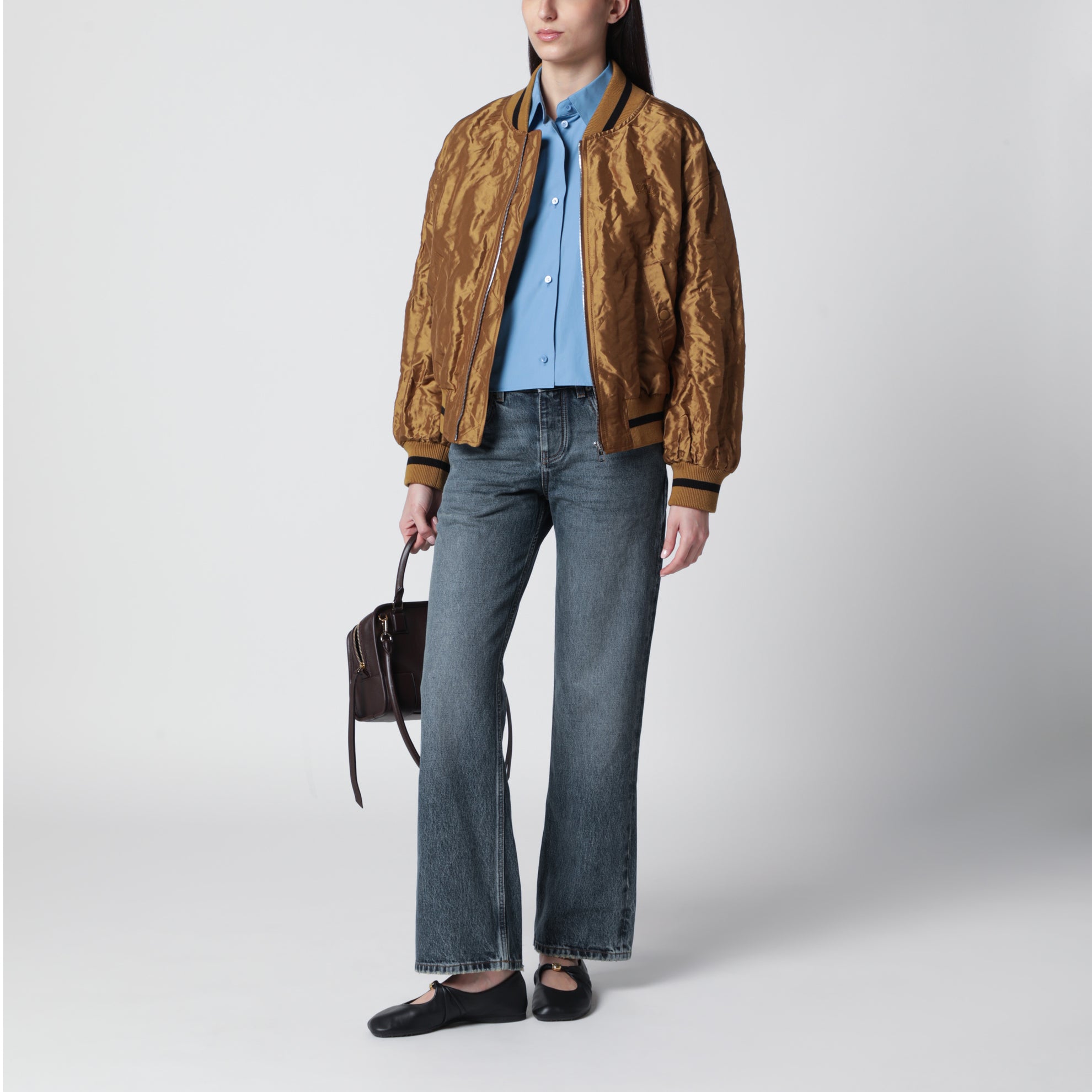 Bomber couleur caramel en taffetas technique