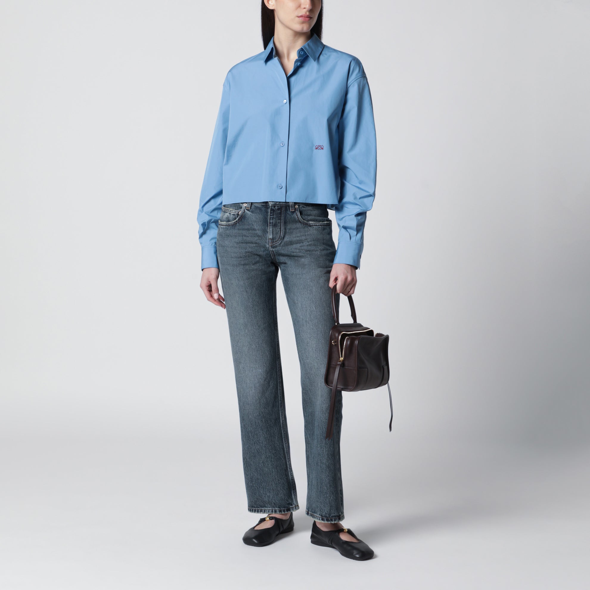 Blue cotton poplin shirt