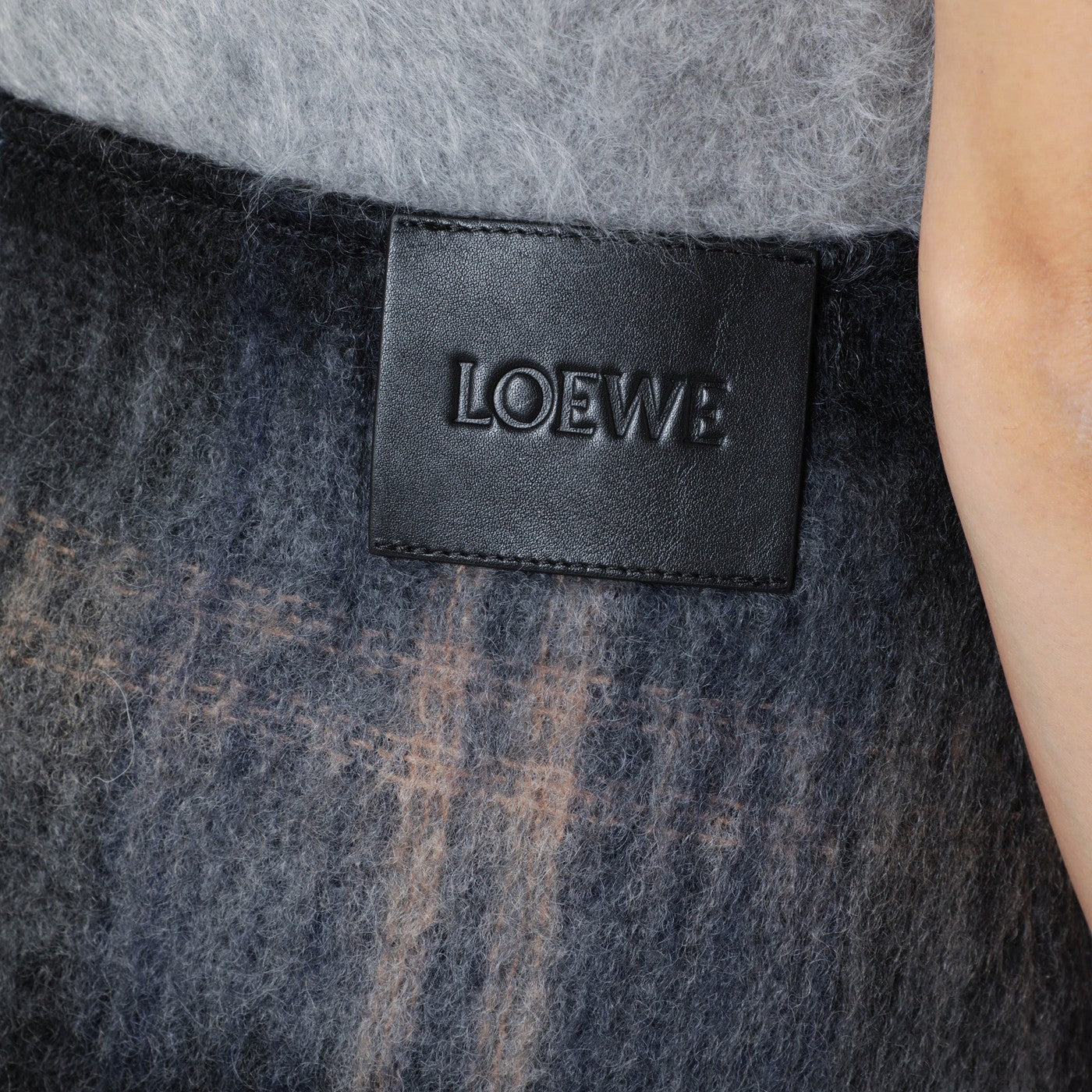Mini gonna blu a quadri in misto mohair e lana