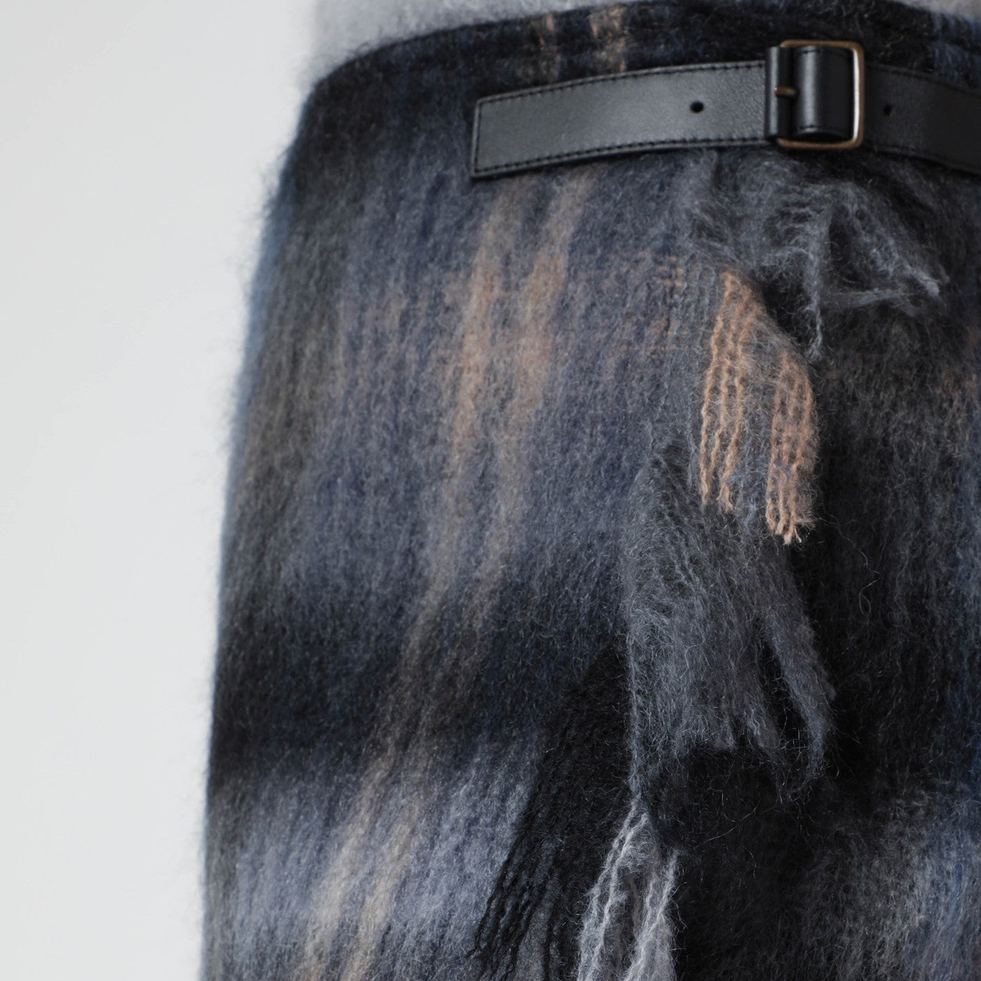 Mini gonna blu a quadri in misto mohair e lana