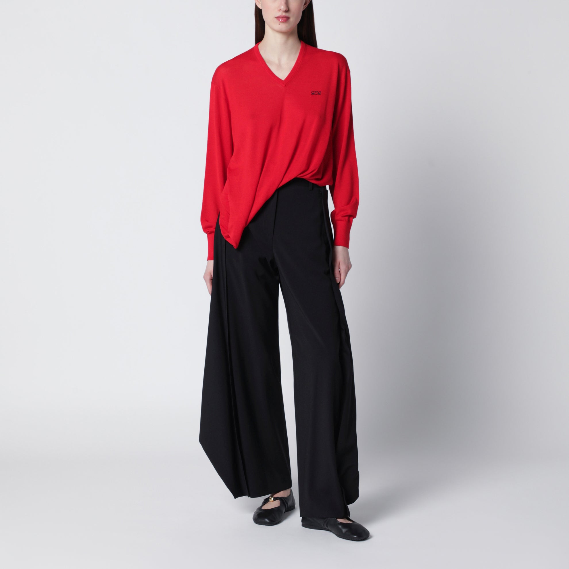 Maglia con drappeggio in lana merino rossa