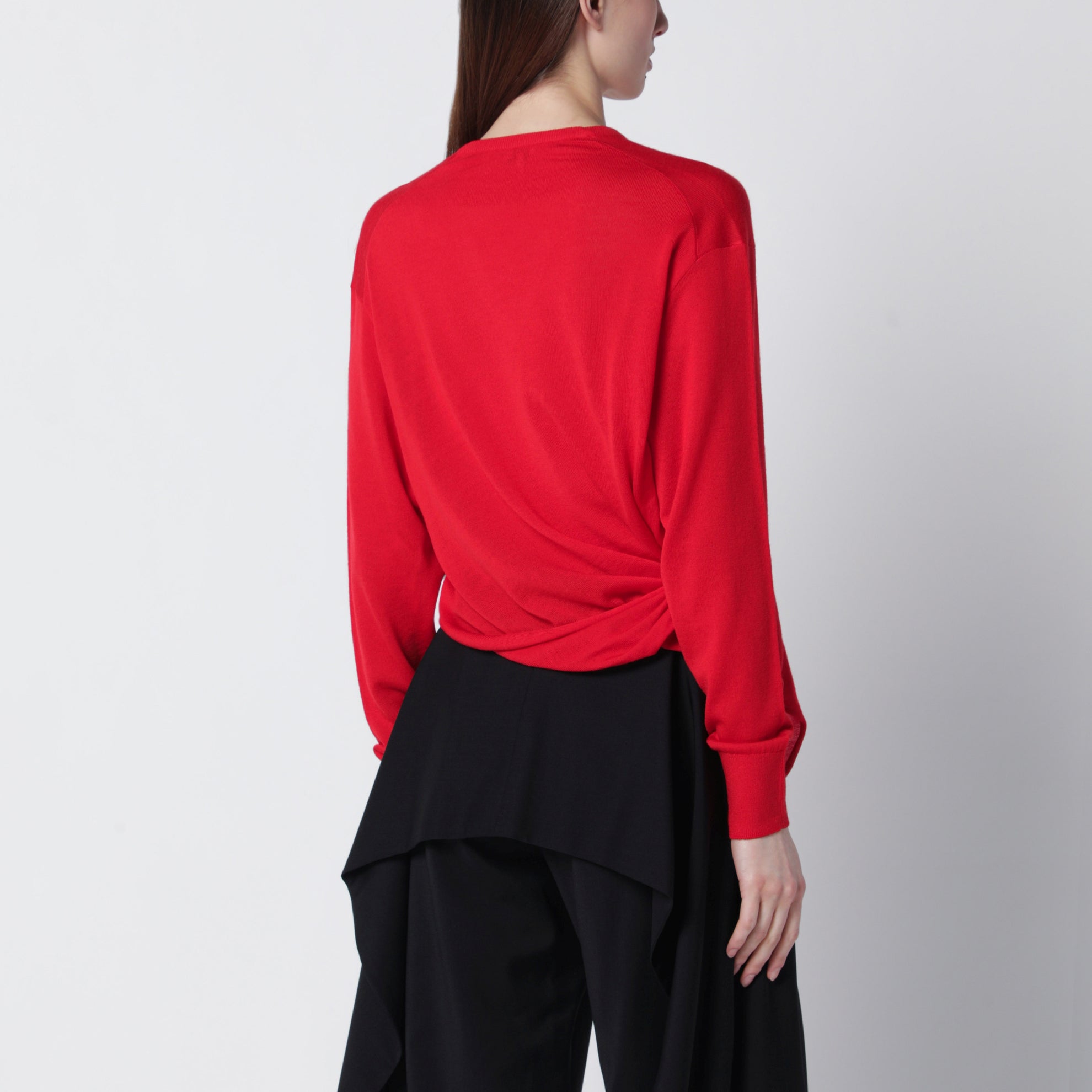 Maglia con drappeggio in lana merino rossa