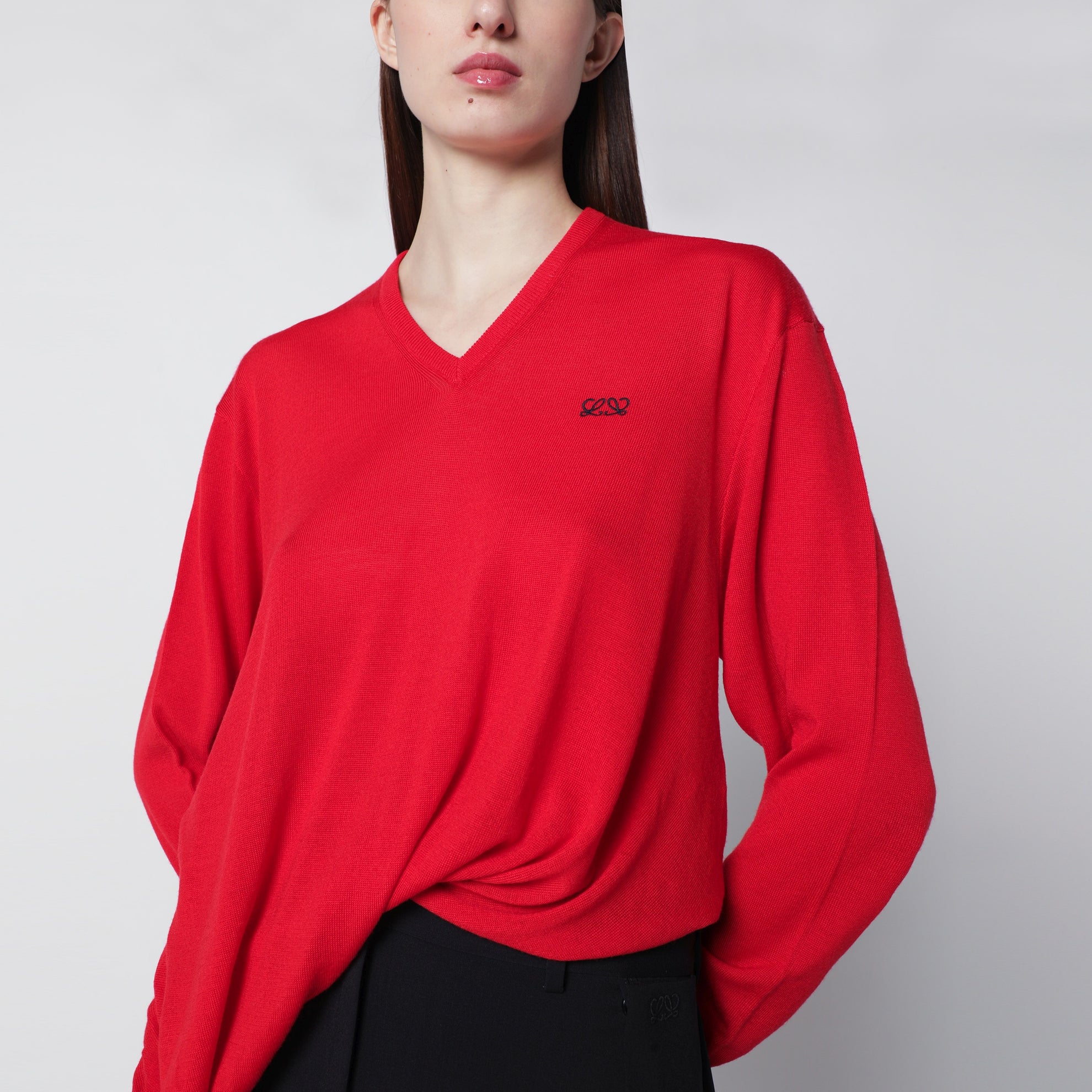 Maglia con drappeggio in lana merino rossa
