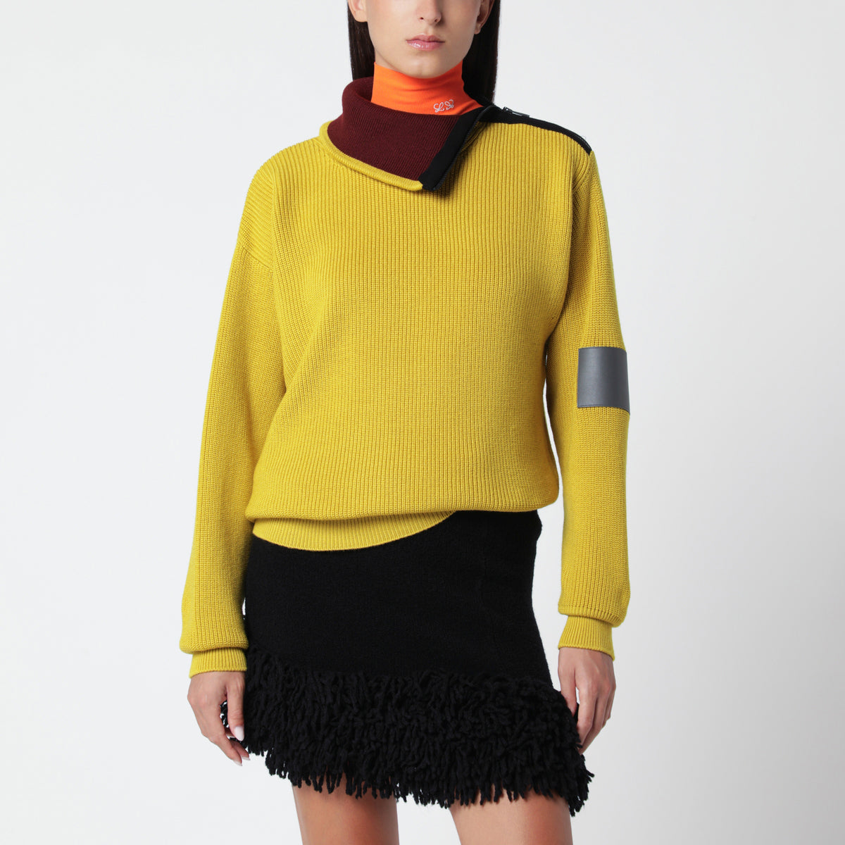 Olive green wool sweater with zip detail