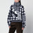 Pull zippé en laine bleu marine et blanche