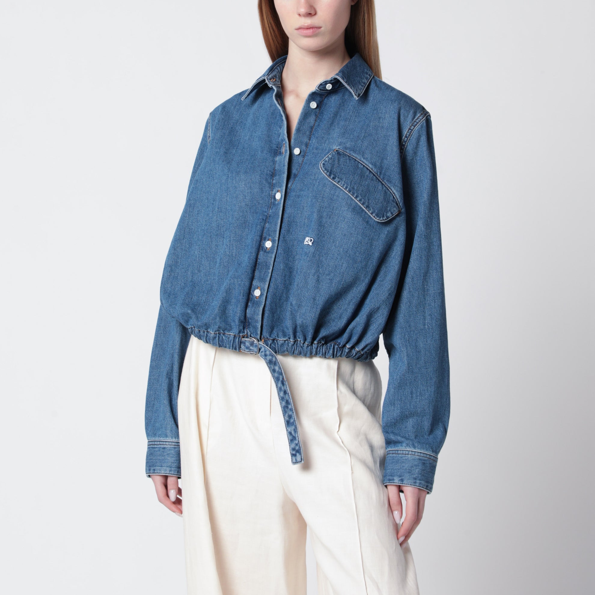 Blue denim shirt with belt