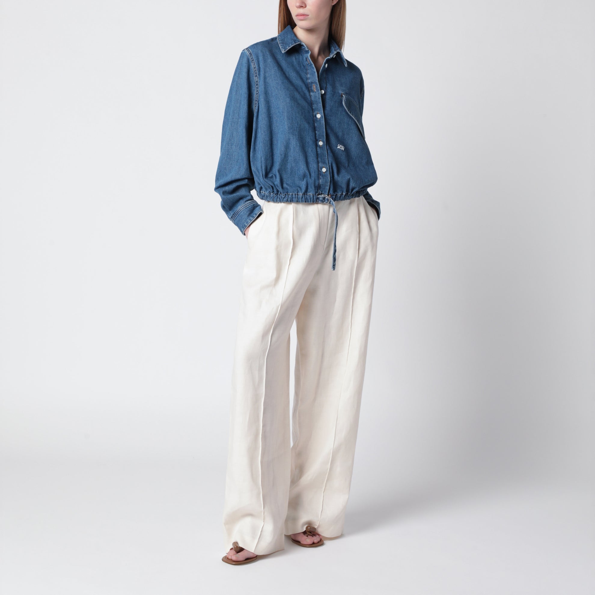 Blue denim shirt with belt